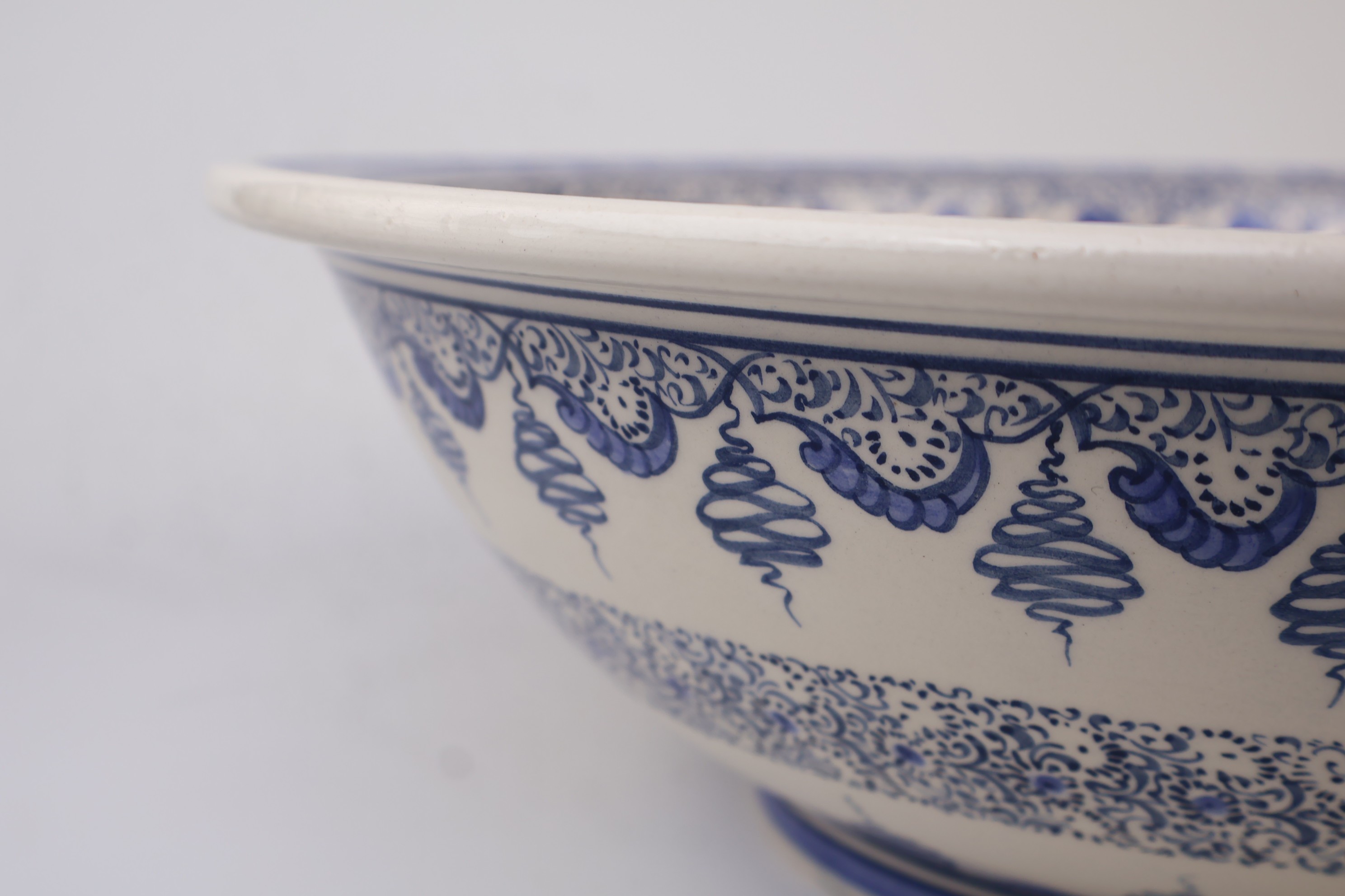 Artisan Crafted Ceramic Sink with Blue Golden Horn Patterns