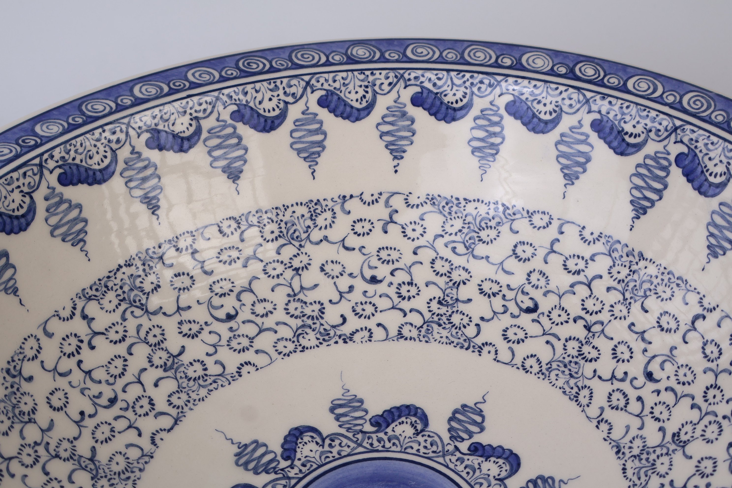 Artisan Crafted Ceramic Sink with Blue Golden Horn Patterns