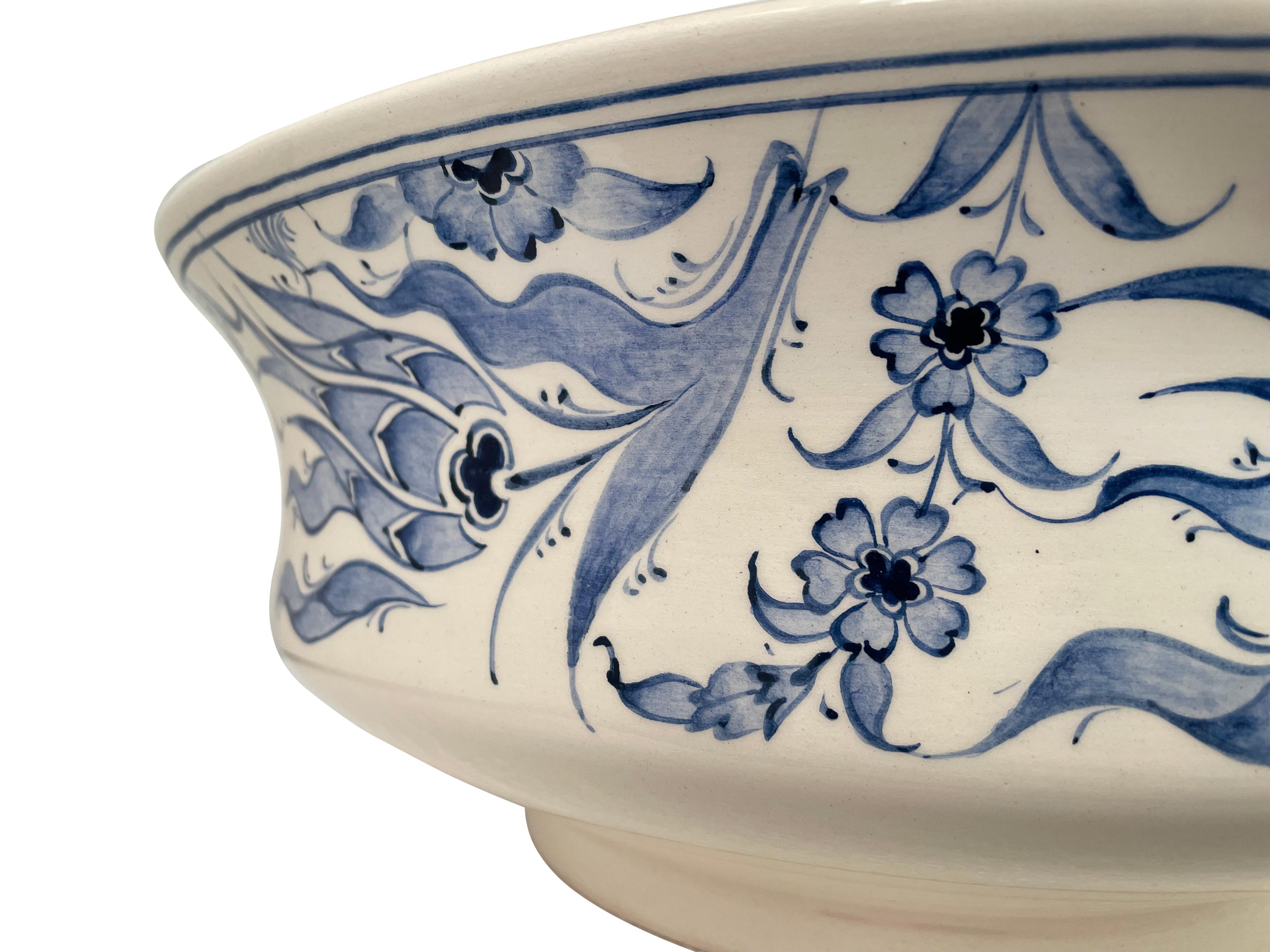 Hand Painted Bathroom Ceramic Vessel Sink Countertop - Blue Tulip and Daisies