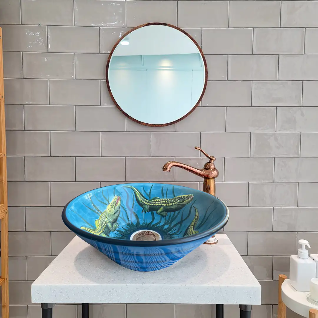ジン・ジー・カム サン ダウン シルクスクリーン 249/500 Hand Painted Bathroom Vessel Sink | American Alligator