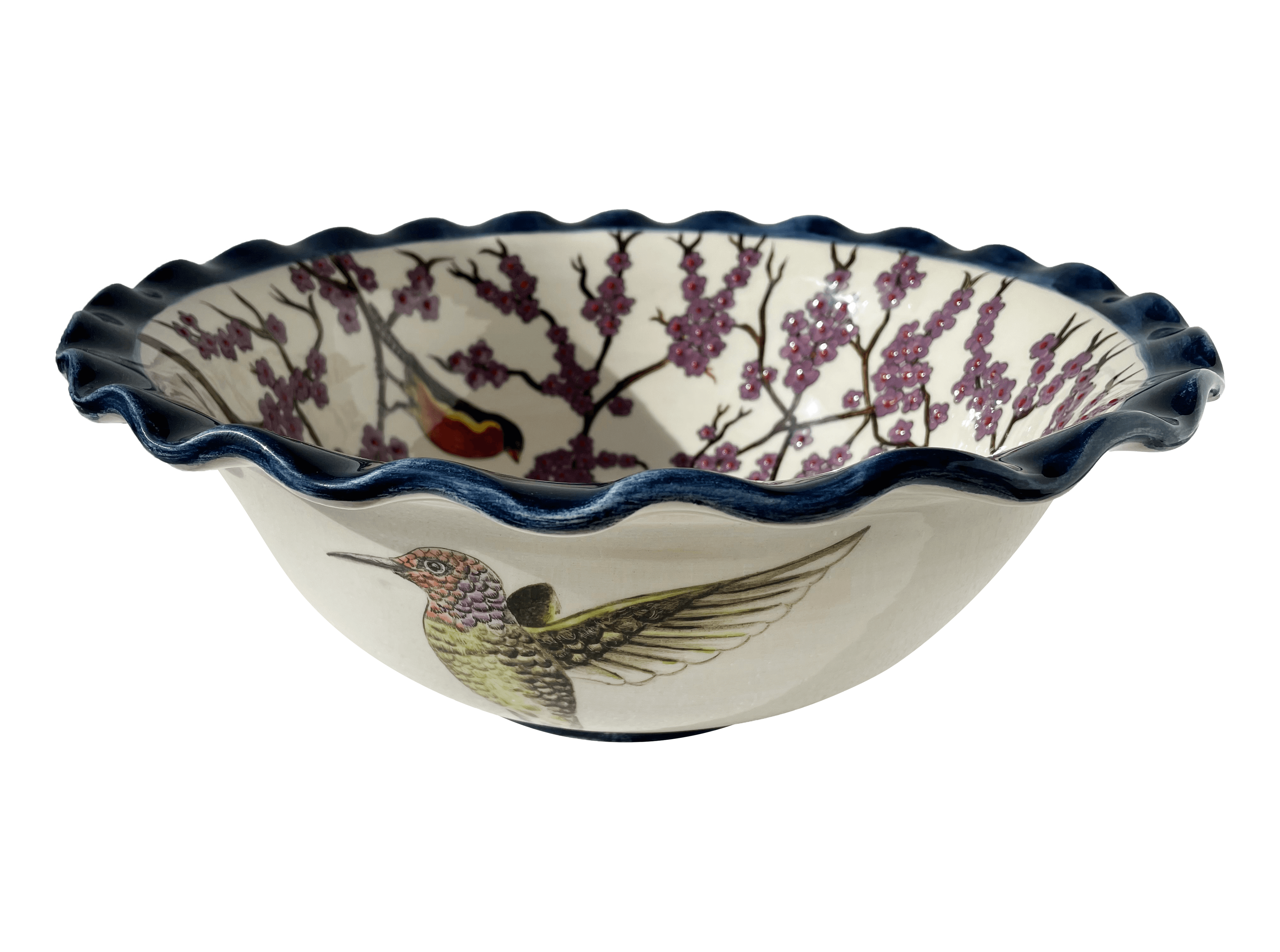 Hand Painted Bathroom Vanity Top Ceramic Vessel Sink - Hummingbird and Sakura