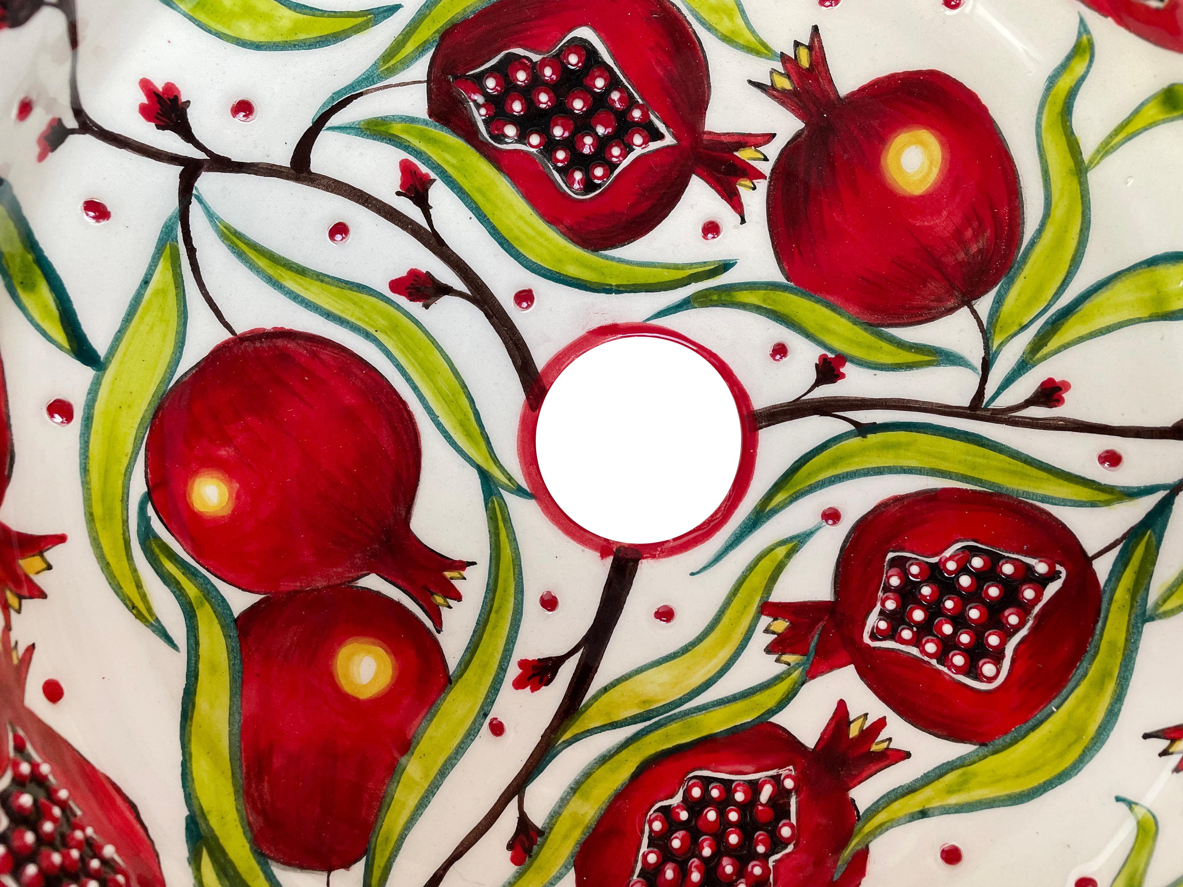 Hand Painted Bathroom Vanity Top Ceramic Vessel Sink - Pomegranates