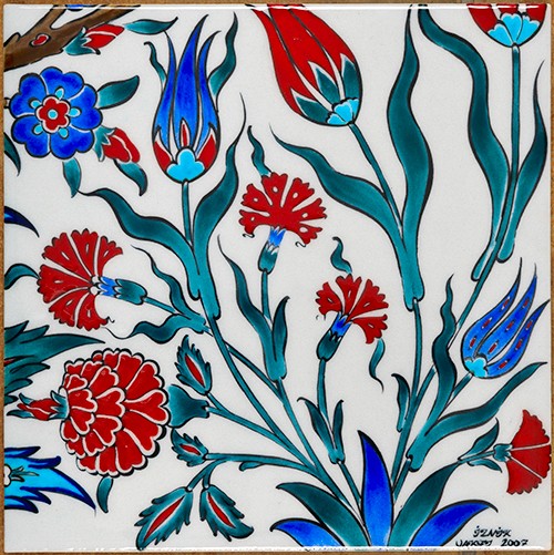 Hand Painted Turkish Ceramic Tile -  Handmade Decorative Floral Patterned Tile - 8 in [20Cm] - Zeem Ceramic