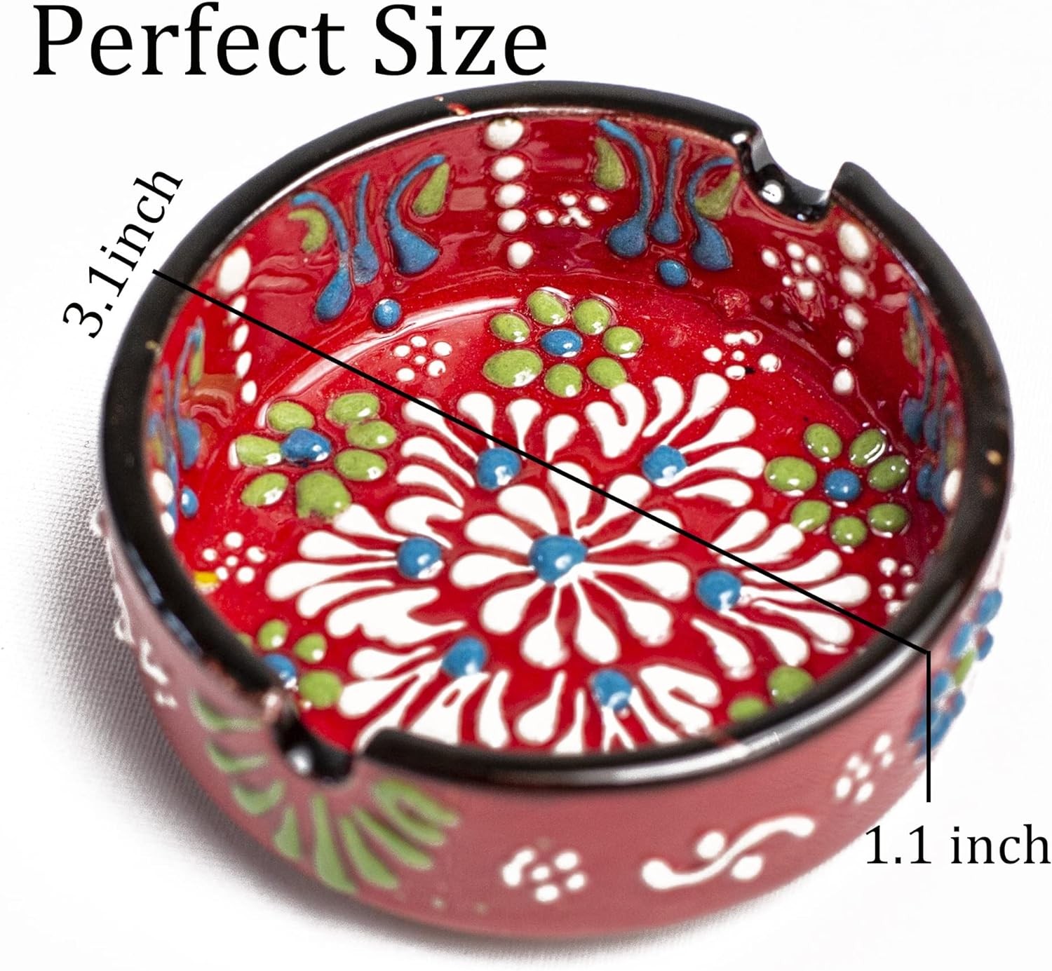 Painted Ceramic Ashtray - Assorted Colors and Embossed Floral Patterns