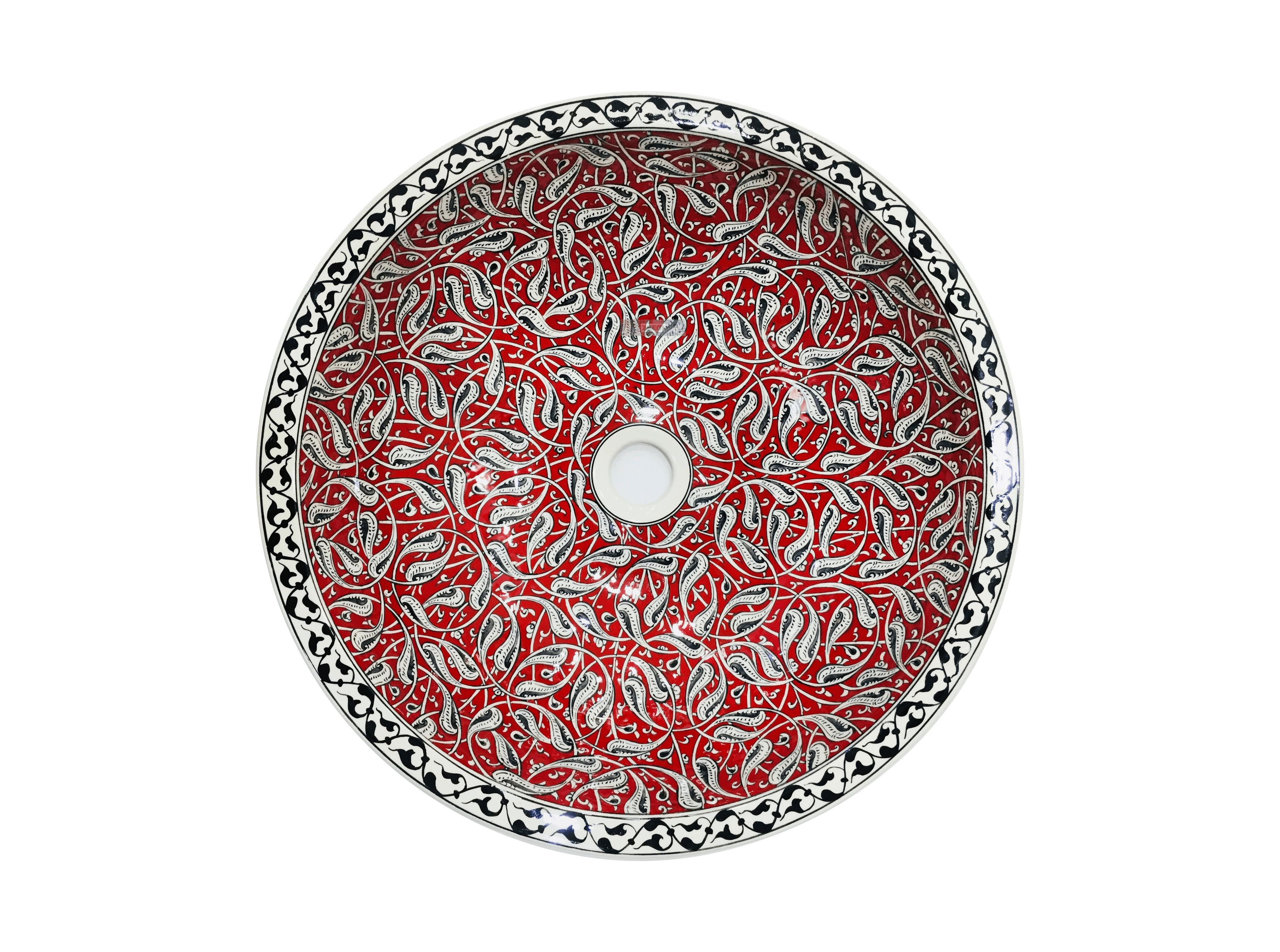 Hand Painted Bathroom Vanity Top Ceramic Vessel Sink - Red Rumi