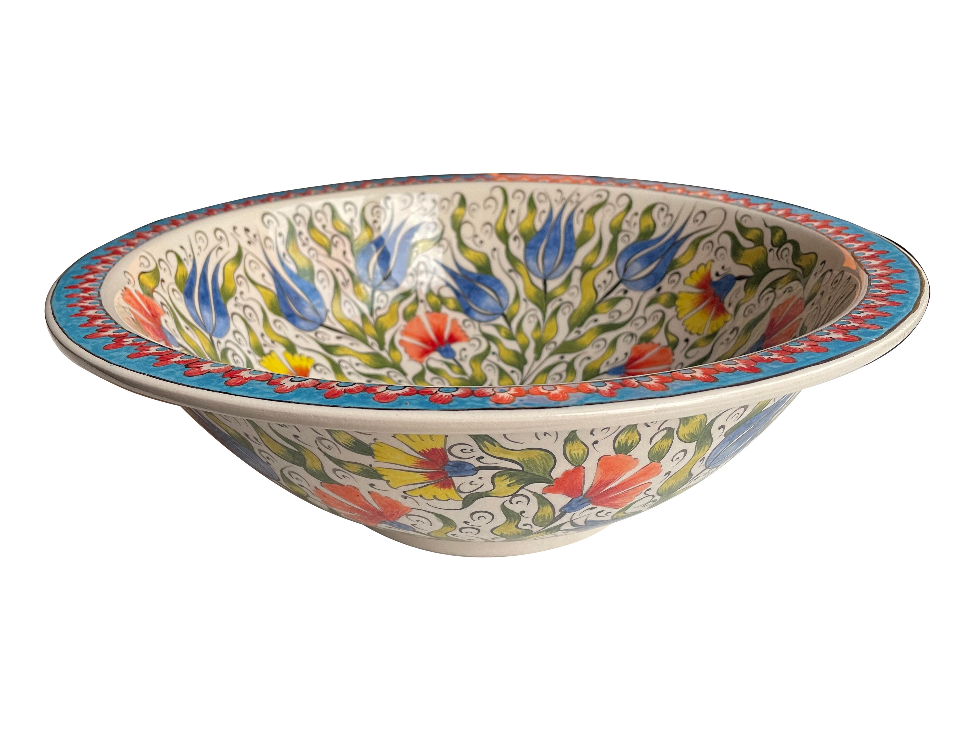 Hand Painted Bathroom Ceramic Vessel Sink Countertop - Multicolor Flowers