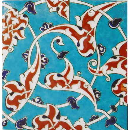 Hand Painted Turkish Ceramic Tile -  Handmade Decorative Floral Patterned Tile - 8 in [20Cm] - Zeem Ceramic