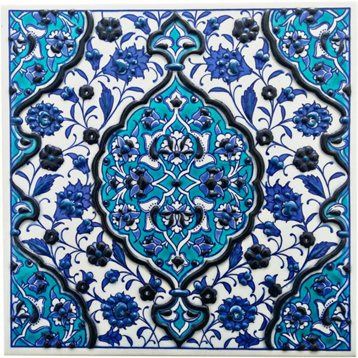 Hand Painted Turkish Ceramic Tile -  Handmade Decorative Floral Patterned Tile - 8 in [20Cm] - Zeem Ceramic