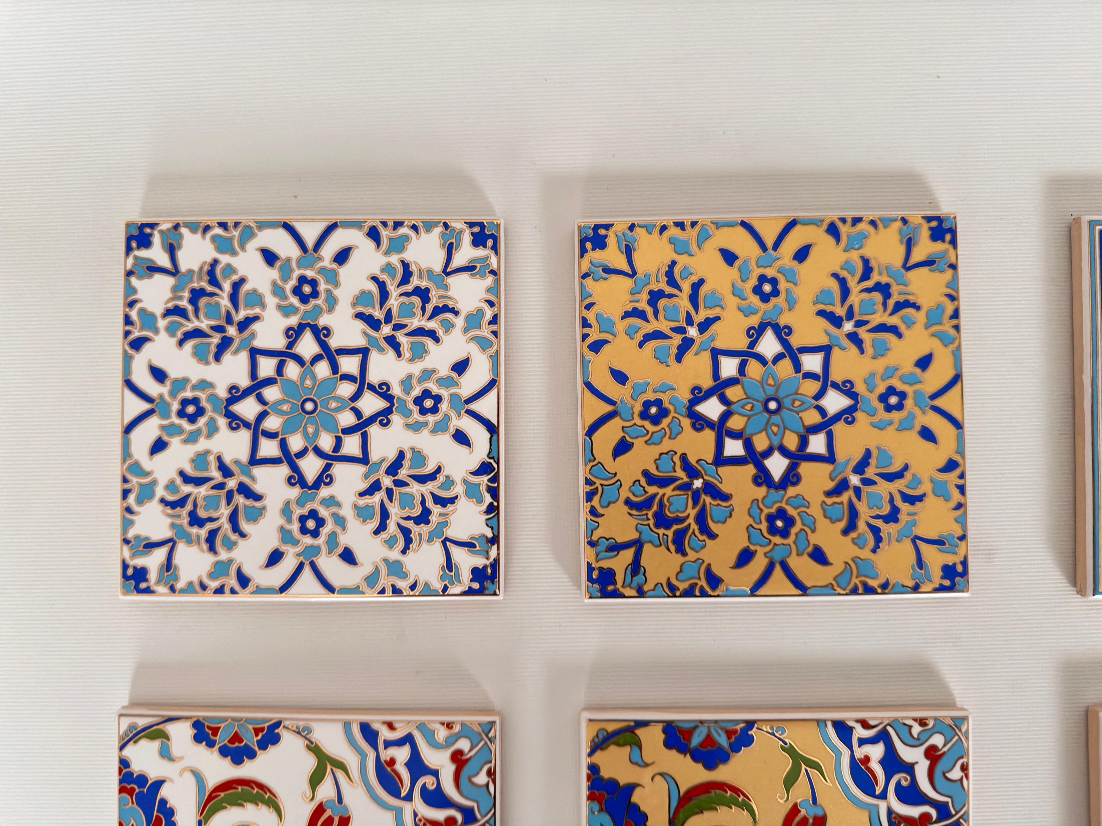 Hand-Printed Islamic Tile Designs - Handcrafted Backsplash 3.7" Tile with Traditional Pattern