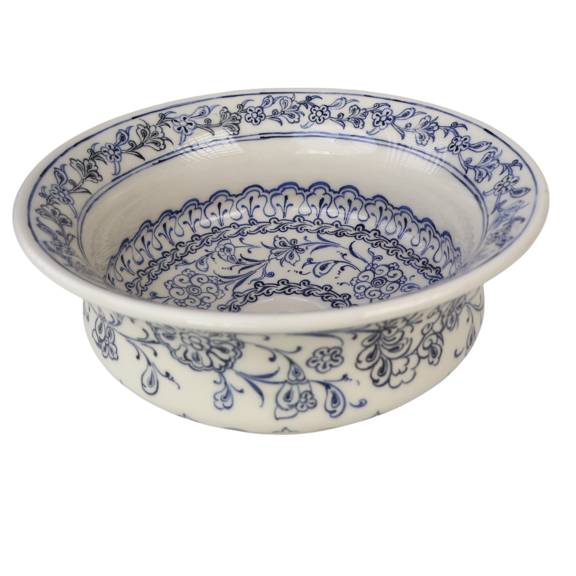 Ottoman-Inspired Floral Ceramic Sink – Handcrafted Blue & Ivory Bathroom Basin – Zeem Ceramic