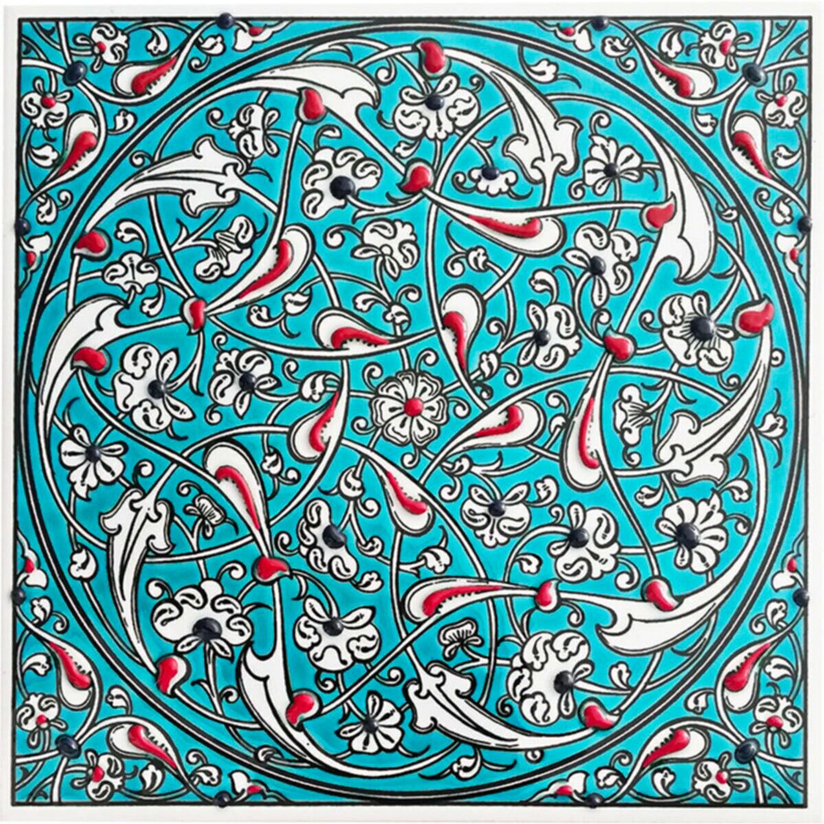 Hand Painted Turkish Ceramic Tile -  Handmade Decorative Rumi Patterned Tile - 8 in [20Cm] - Zeem Ceramic