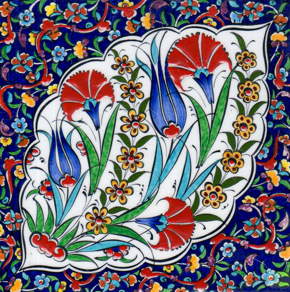 Hand Painted Turkish Ceramic Tile -  Handmade Decorative Floral Patterned Tile - 8 in [20Cm] - Zeem Ceramic