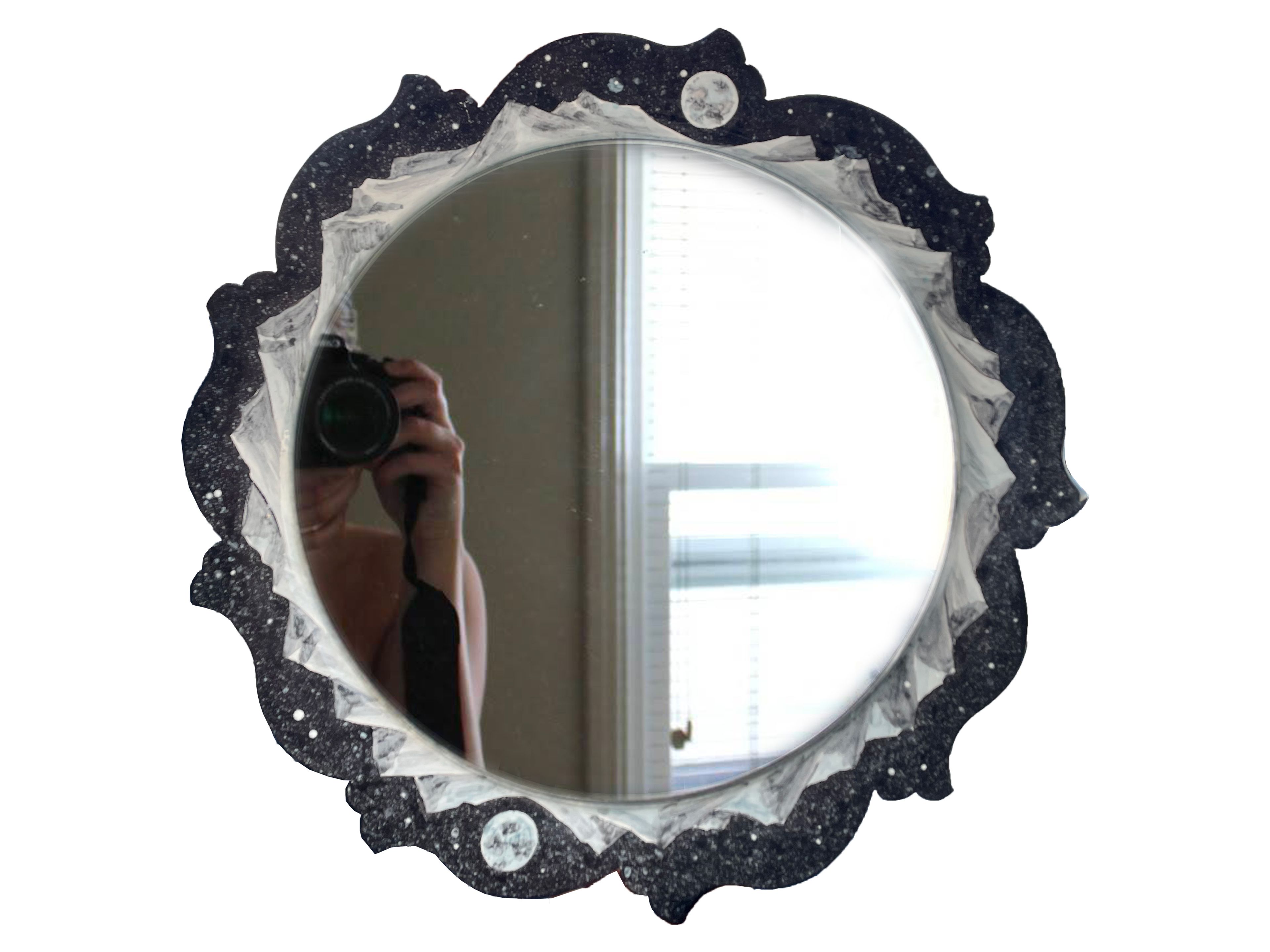 Hand-Painted Bathroom Ceramic Mirror | Night & Mountain