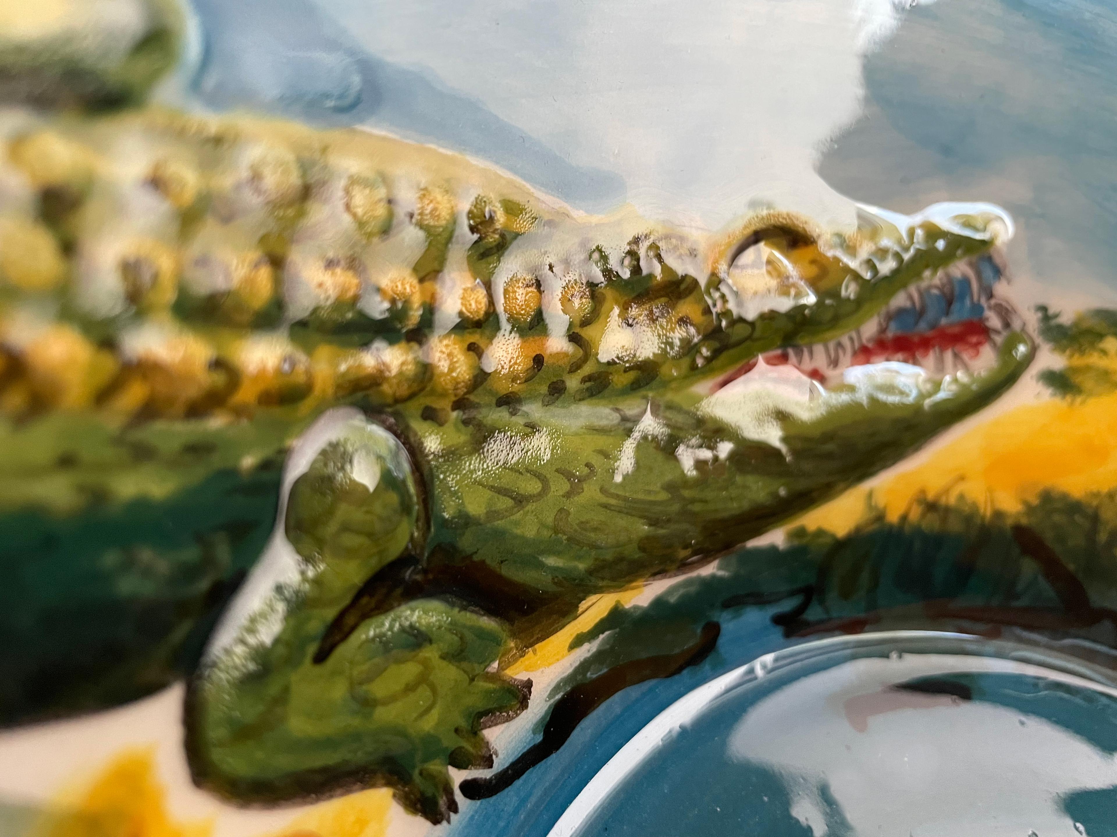 Hand Painted Bathroom Ceramic Vessel Sink Countertop - Relief Crocodiles