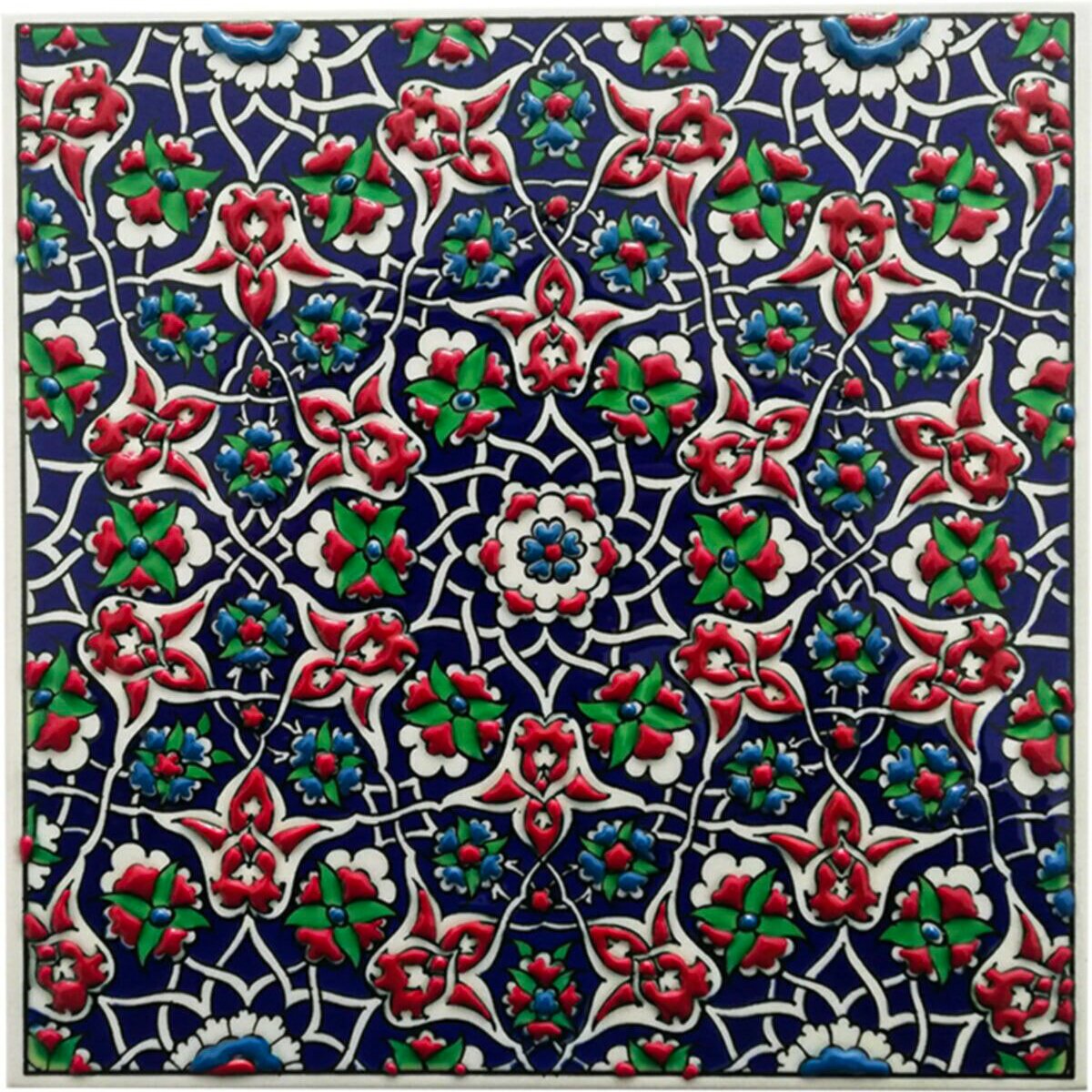 Hand Painted Turkish Ceramic Tile -  Handmade Decorative Floral Patterned Tile - 8 in [20Cm] - Zeem Ceramic