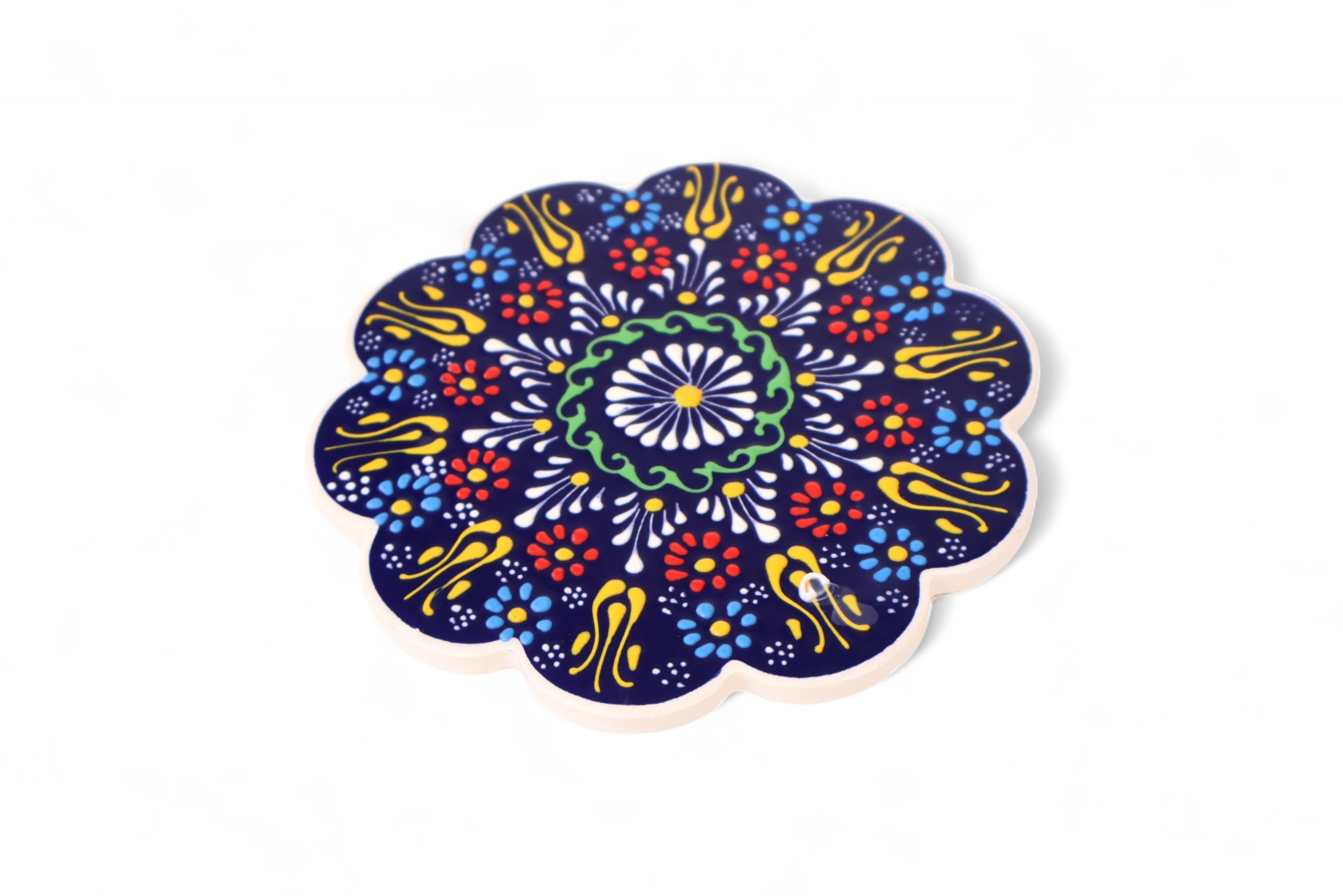 Handcrafted Ceramic Relief Trivet - Embossed Floral Patterns (Variety of Colors) - Navy Blue