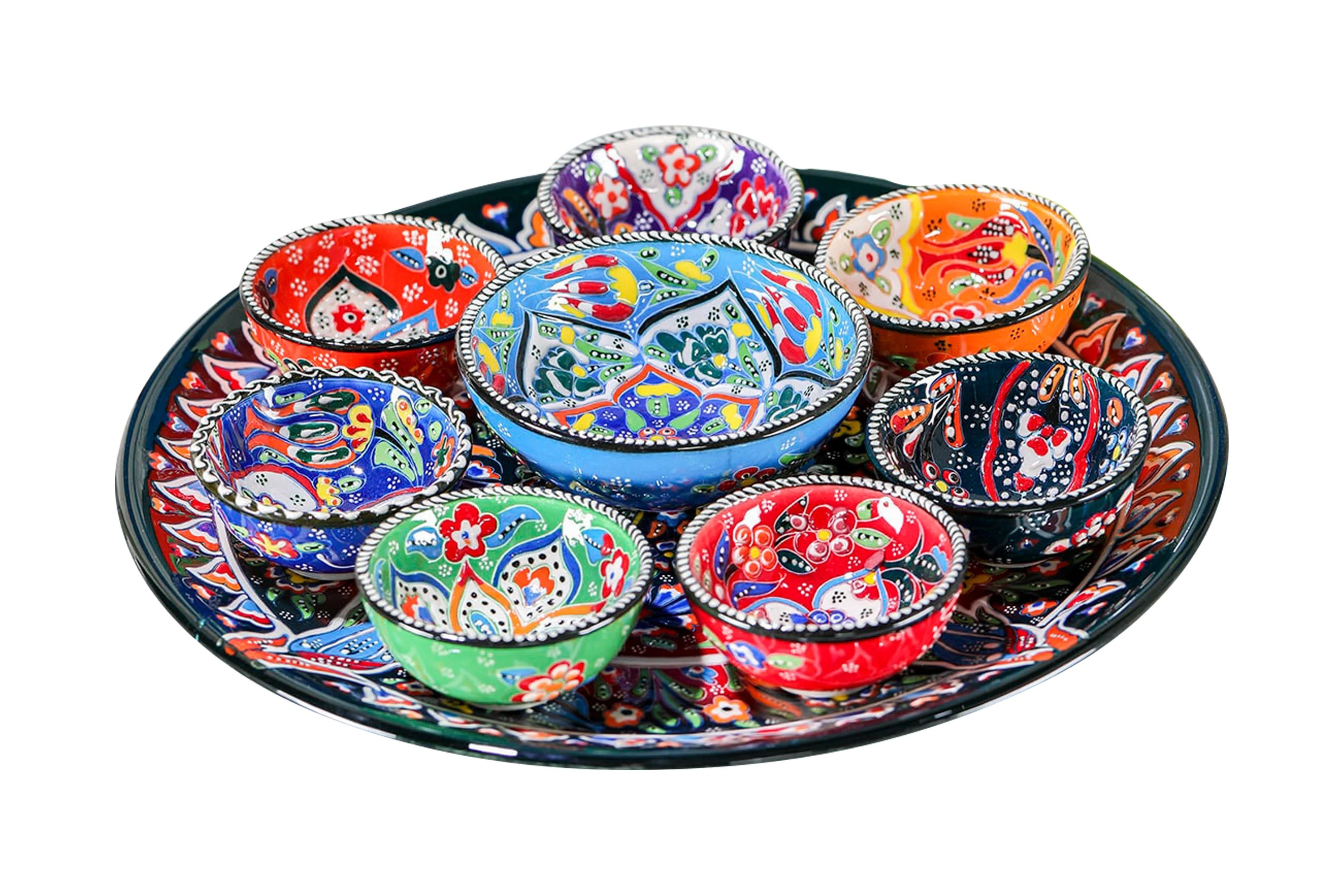 Handmade Turkish Ceramic Breakfast Set, Decorative Colorful Embossed Bowl Set for Tapas or Mezze Serving - Zeem Ceramic