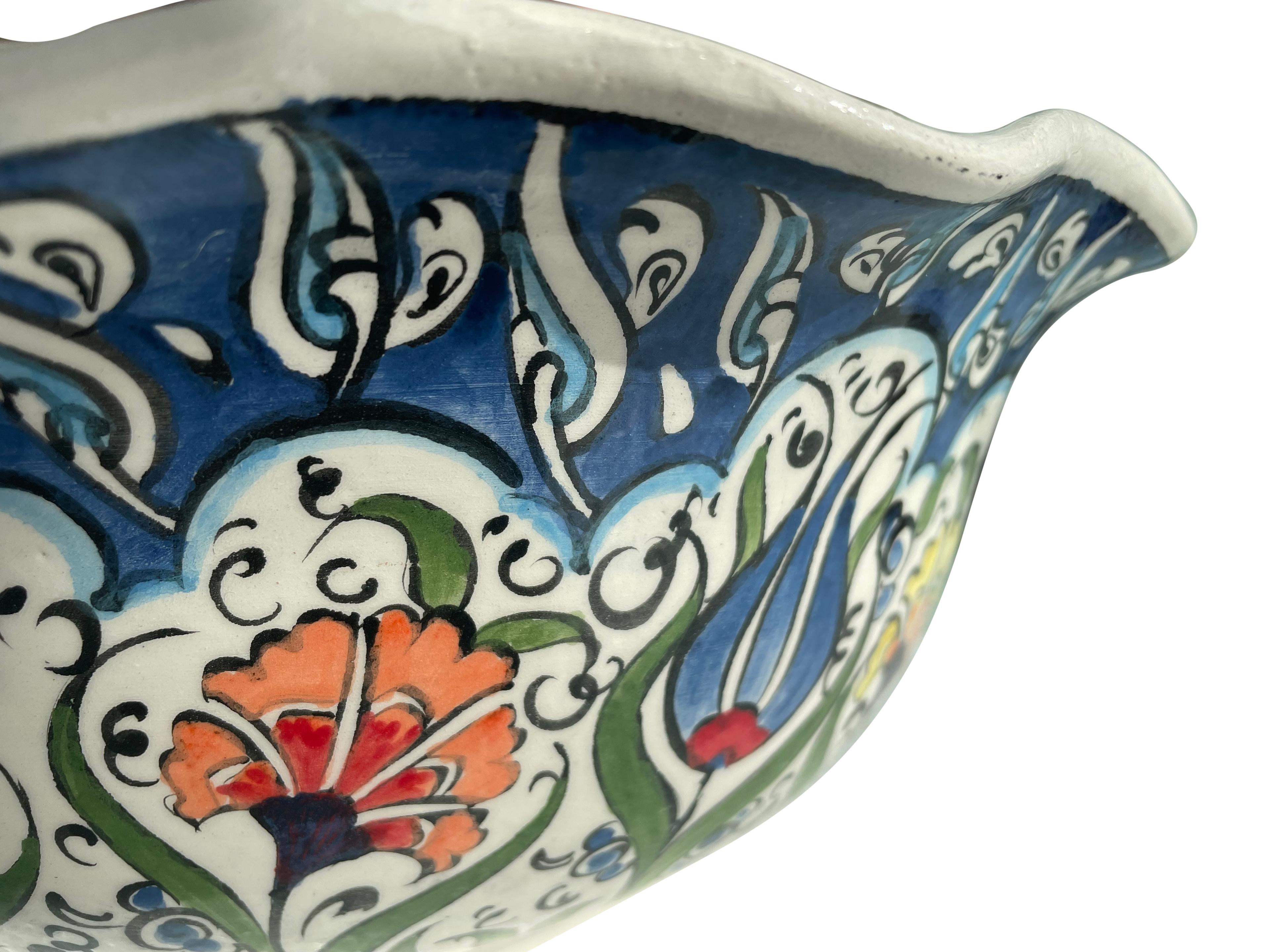 Turkish Hand Painted Bathroom Vessel Sink with Ruffled Edge | Colorful Flowers