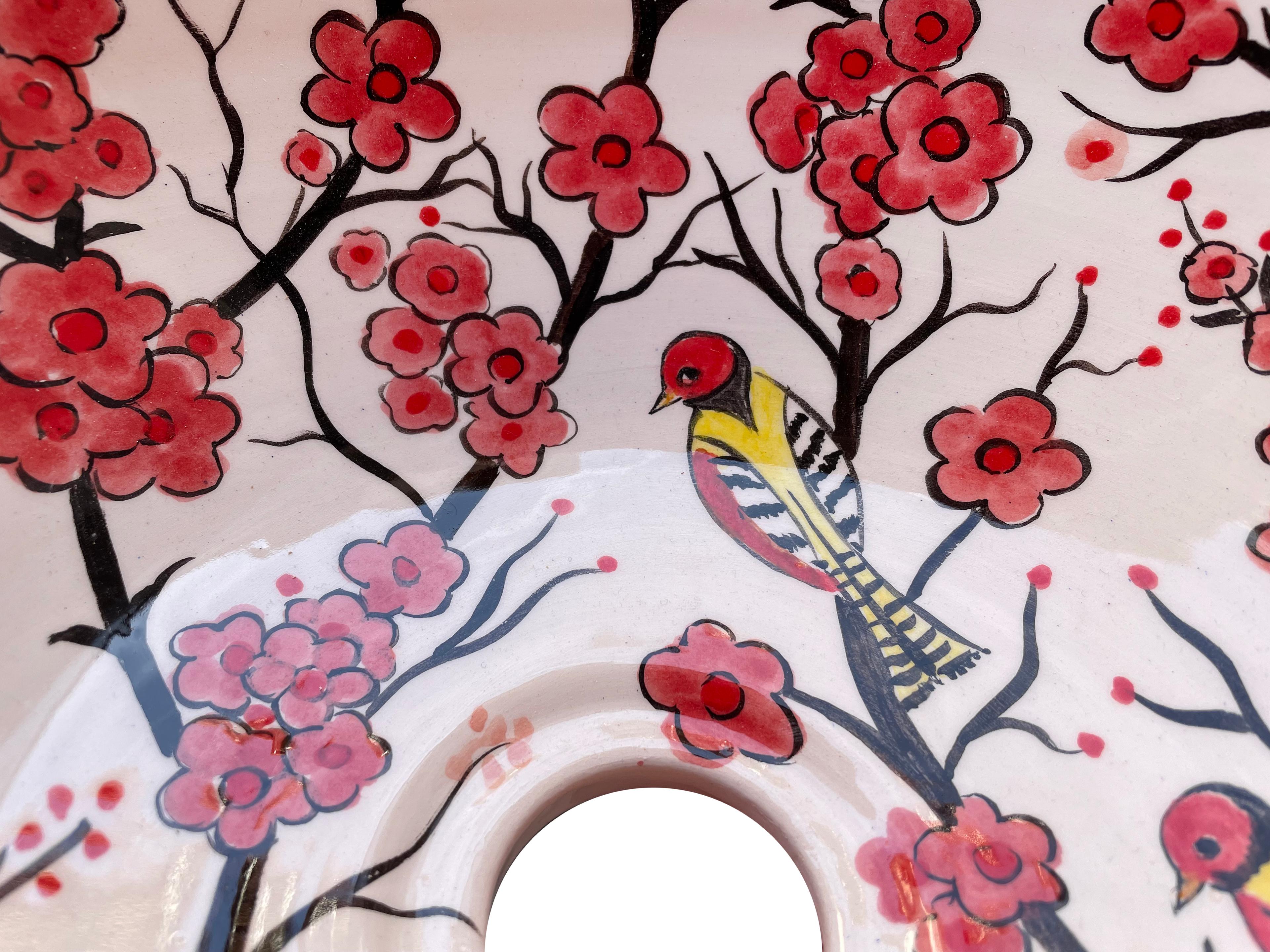 Hand Painted Bathroom Ceramic Vessel Sink Countertop - Birds and Sakura