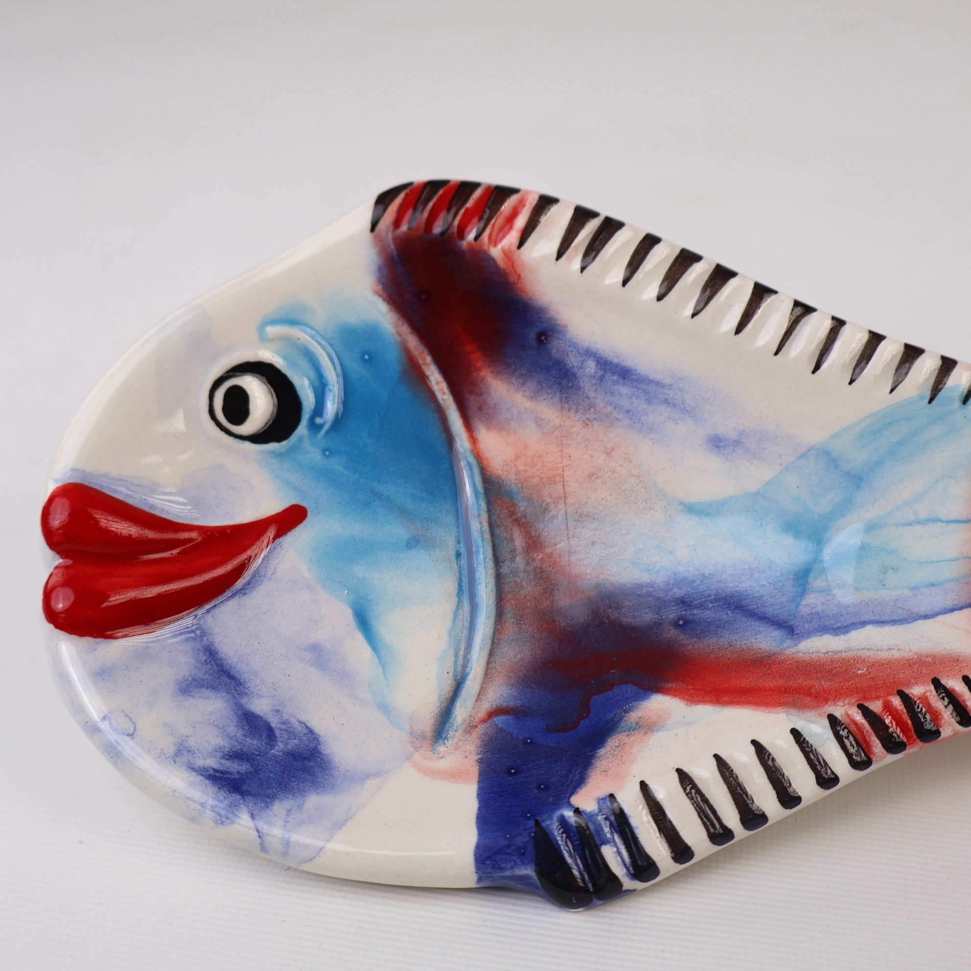 Handcrafted Fish Shaped Ceramic Spoon Rest - Marbling Effect Patterns (Variety of Colors) - E