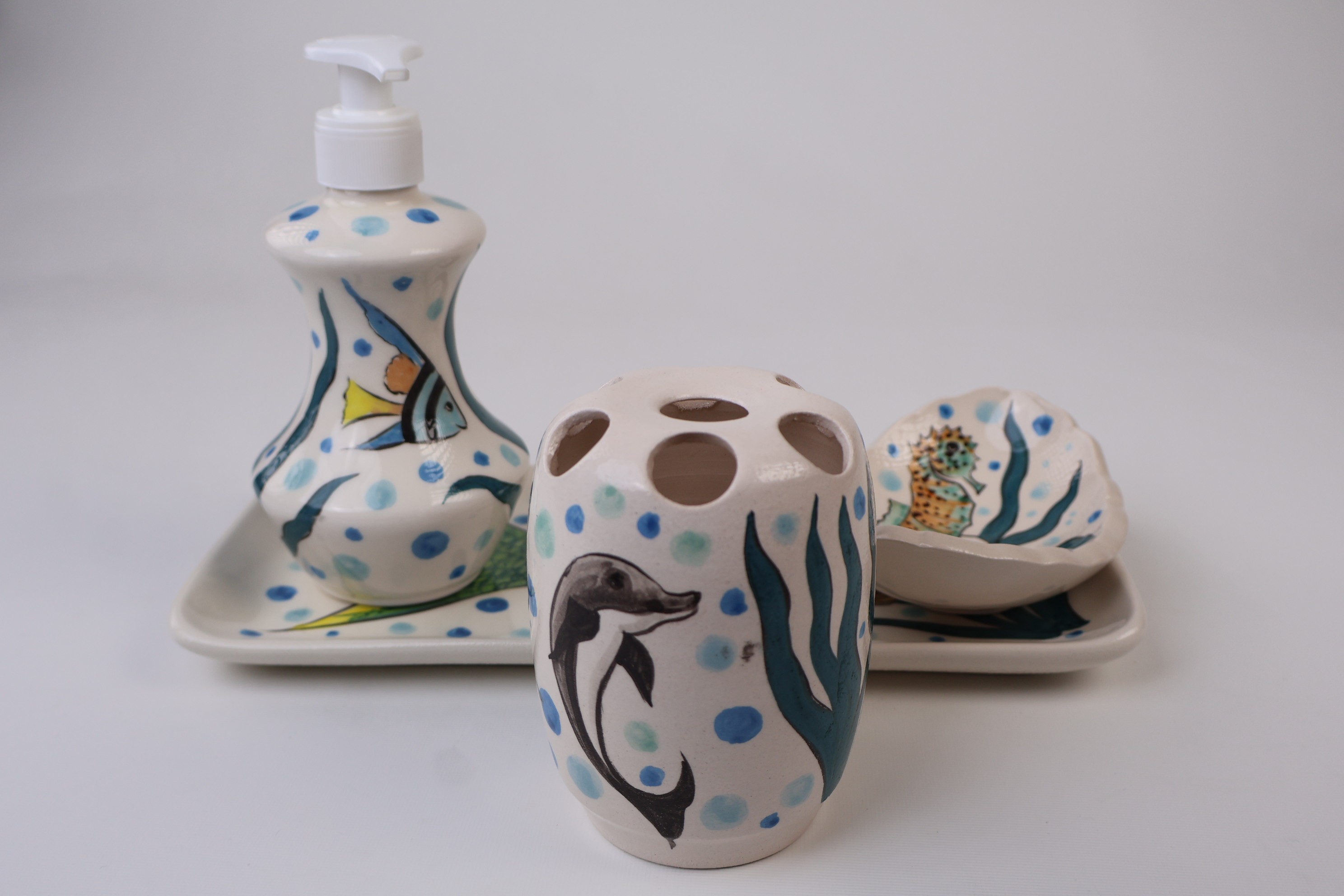 Hand-Painted Ceramic Bathroom Décor Set & Mermaid and Sea | Zeem Ceramic