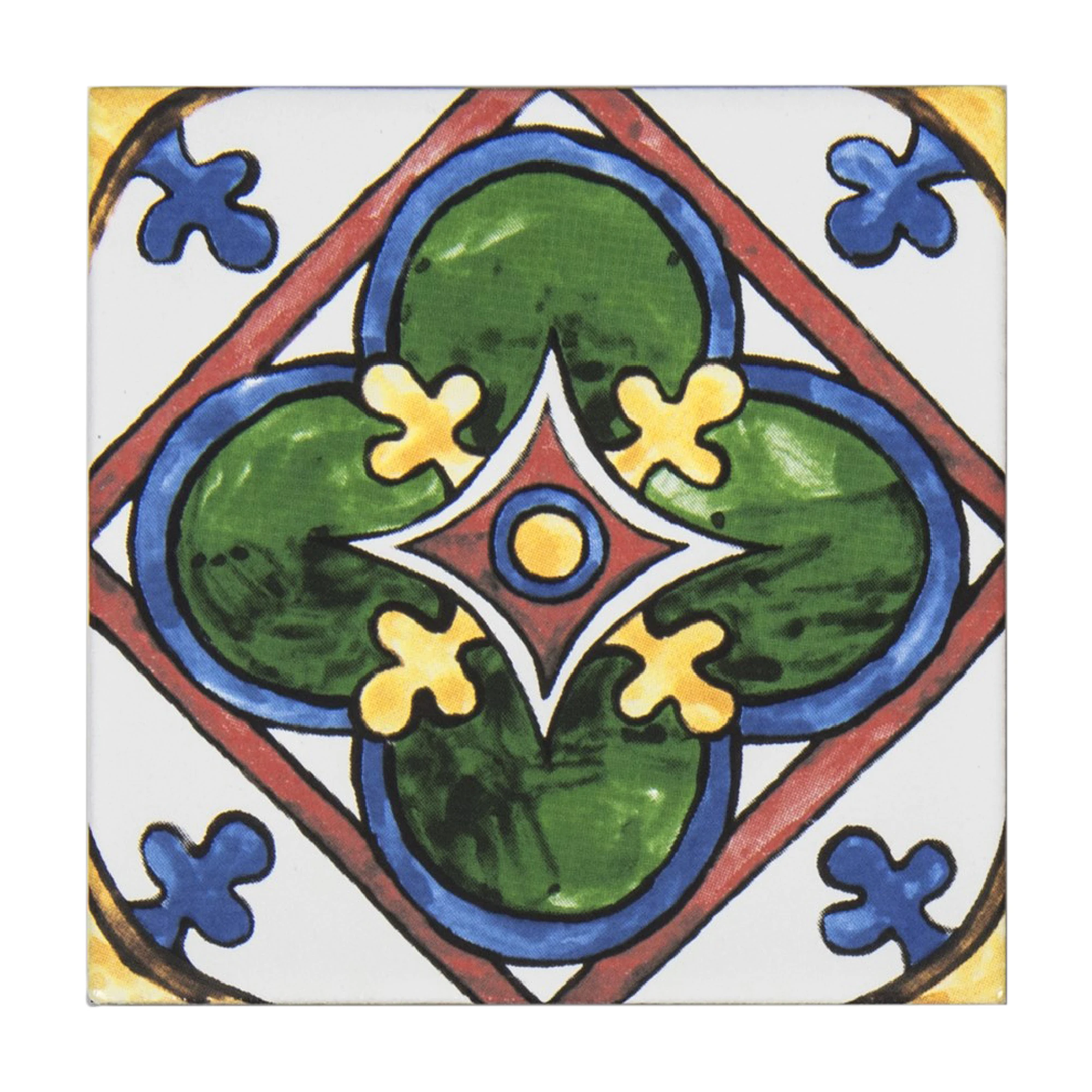 6 Unique Porcelain Spanish Tiles Backsplash - Handcrafted 3.7" Tile with Floral Pattern - E