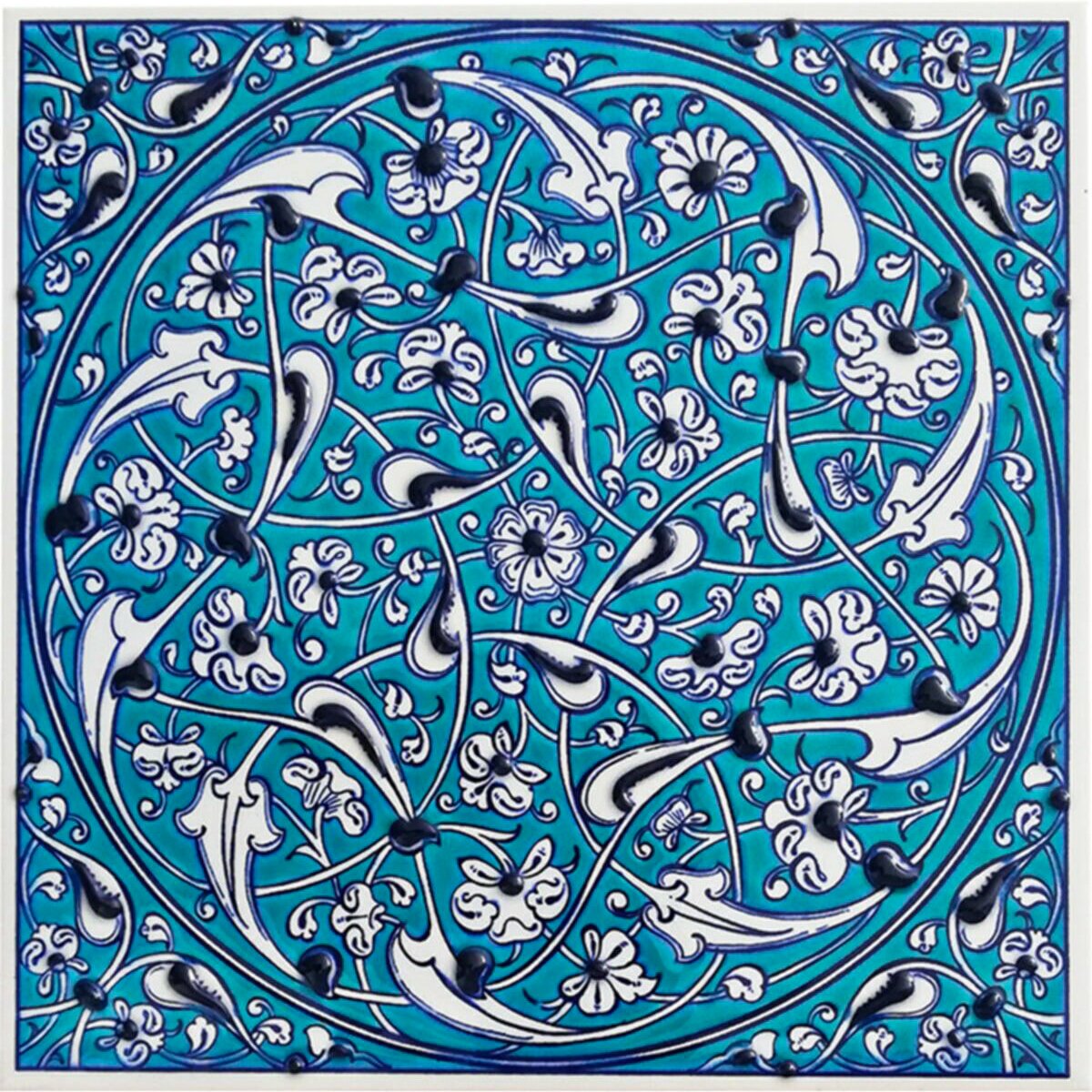 Hand Painted Turkish Ceramic Tile -  Handmade Decorative Rumi Patterned Tile - 8 in [20Cm] - Zeem Ceramic