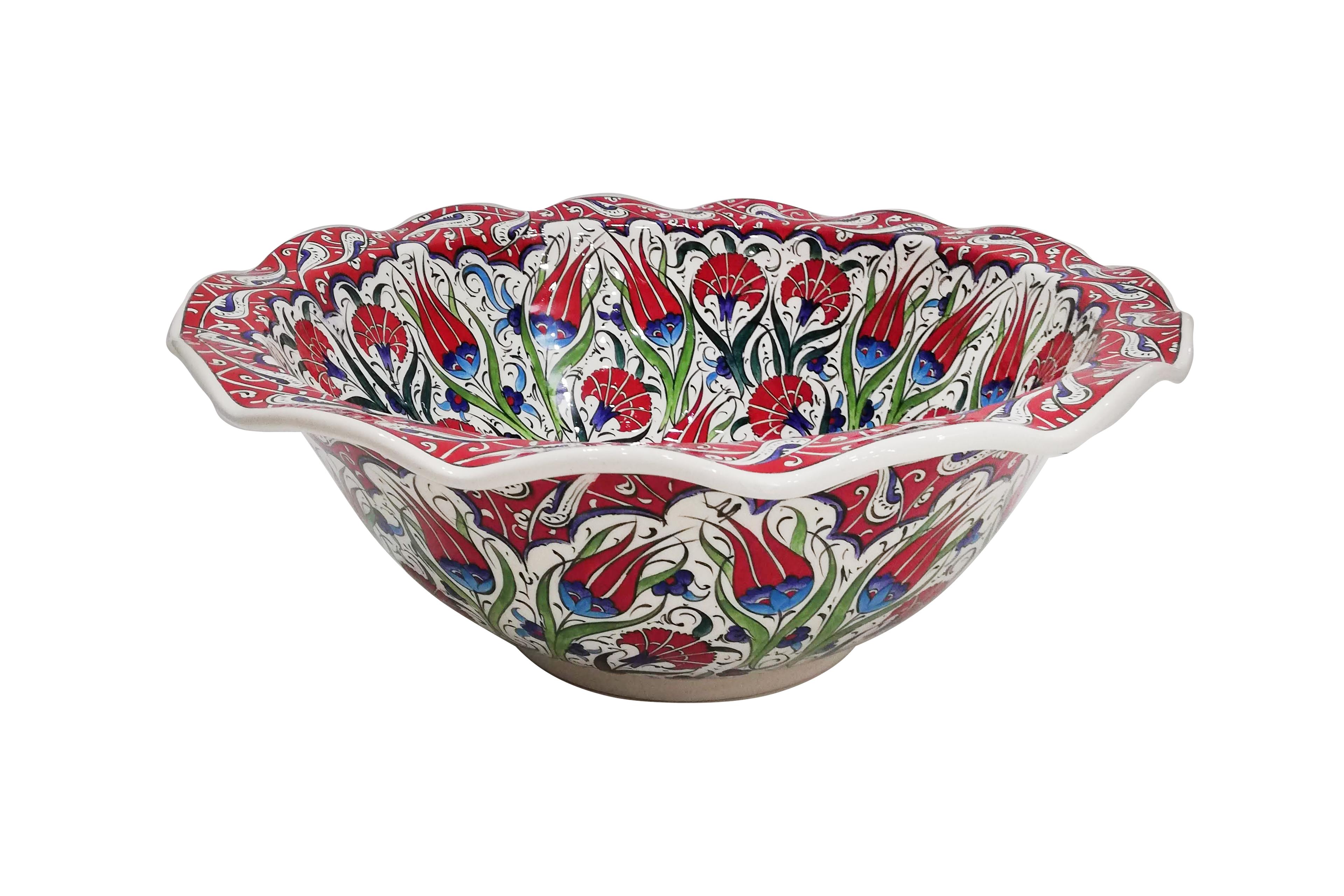 Hand Painted Bathroom Ceramic Vessel Sink Countertop - Red Tulips and Carnations