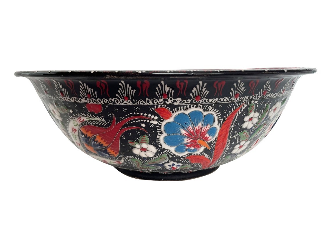 Bathroom Countertop Ceramic Relief Vessel Sink - Red Flowers