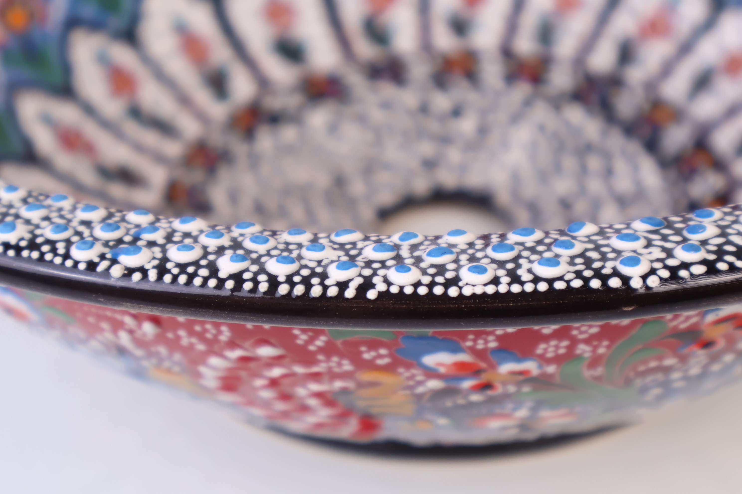 Hand-Painted Red Floral Ceramic Bathroom Vessel Sink – Artistic Washbasin for Kitchen or Bath