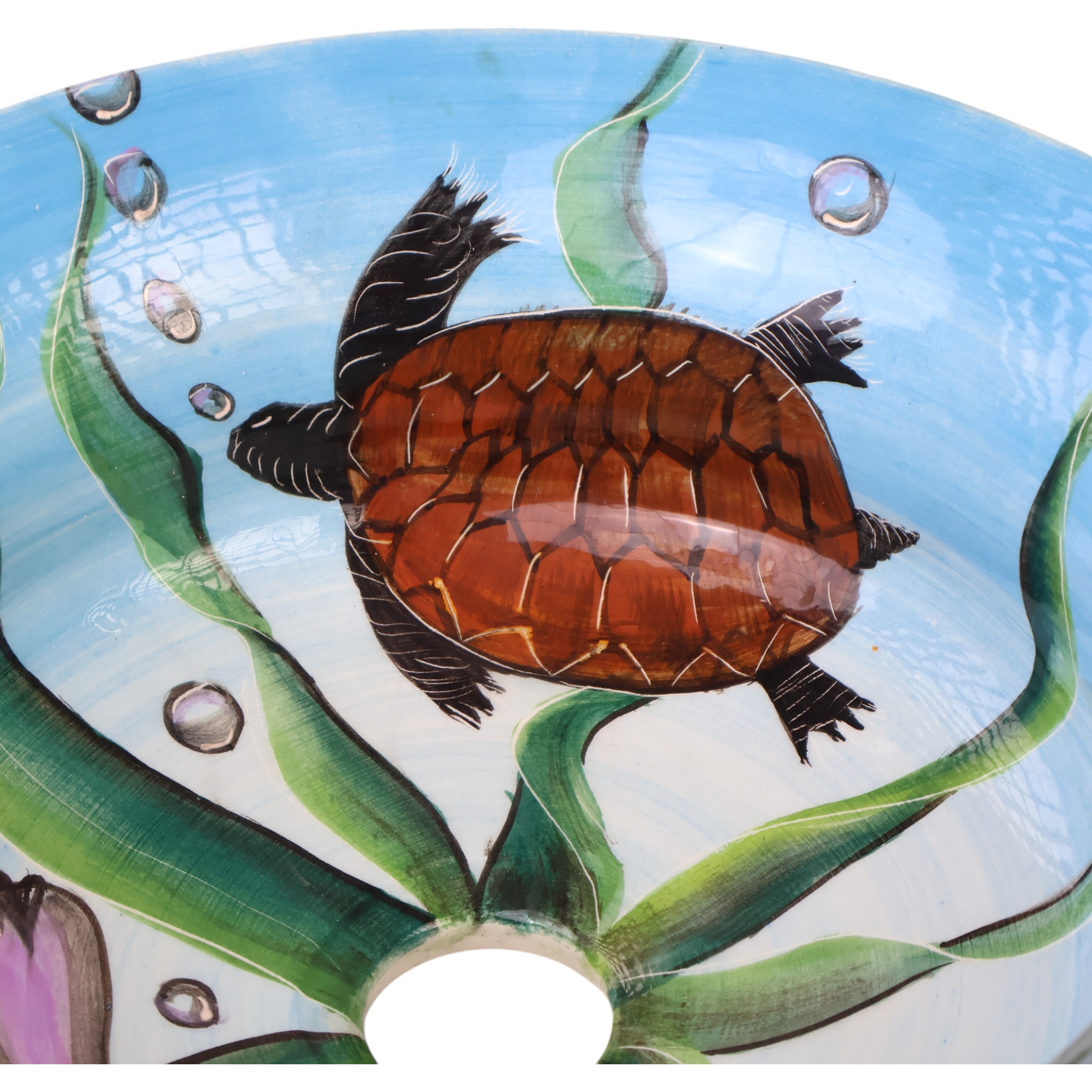 Bathroom Vessel Round Sink Basin - Octopus and Sea Turtle Pattern