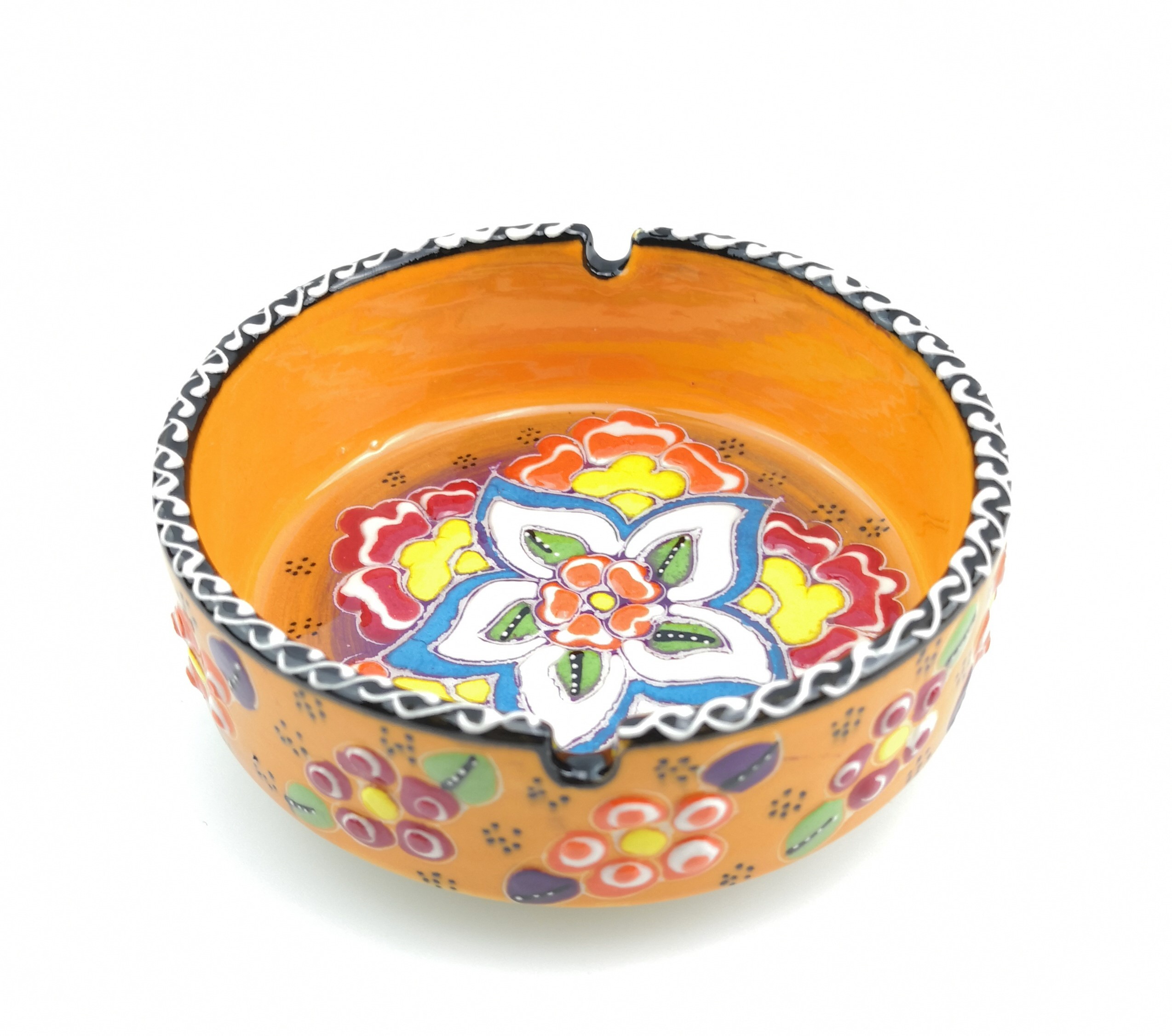 Elegant Hand-Painted Ceramic Ashtray with Embossed Floral Patterns