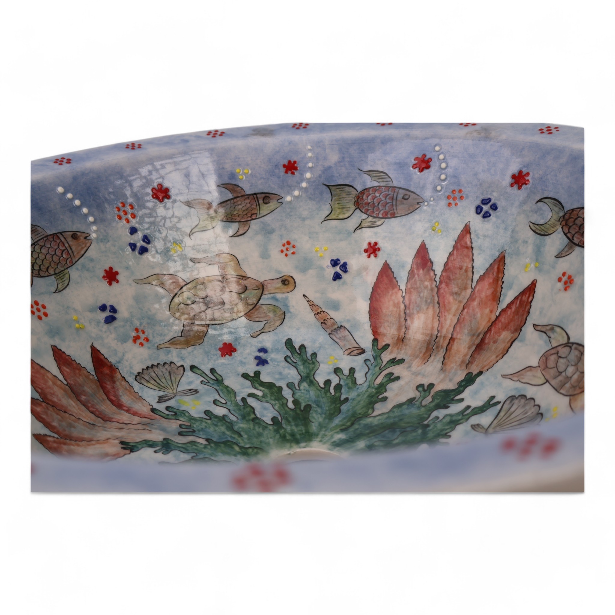 Hand-Painted Bathroom Vessel Ceramic Sink - Kitchen Washbasin with Sea Creatures