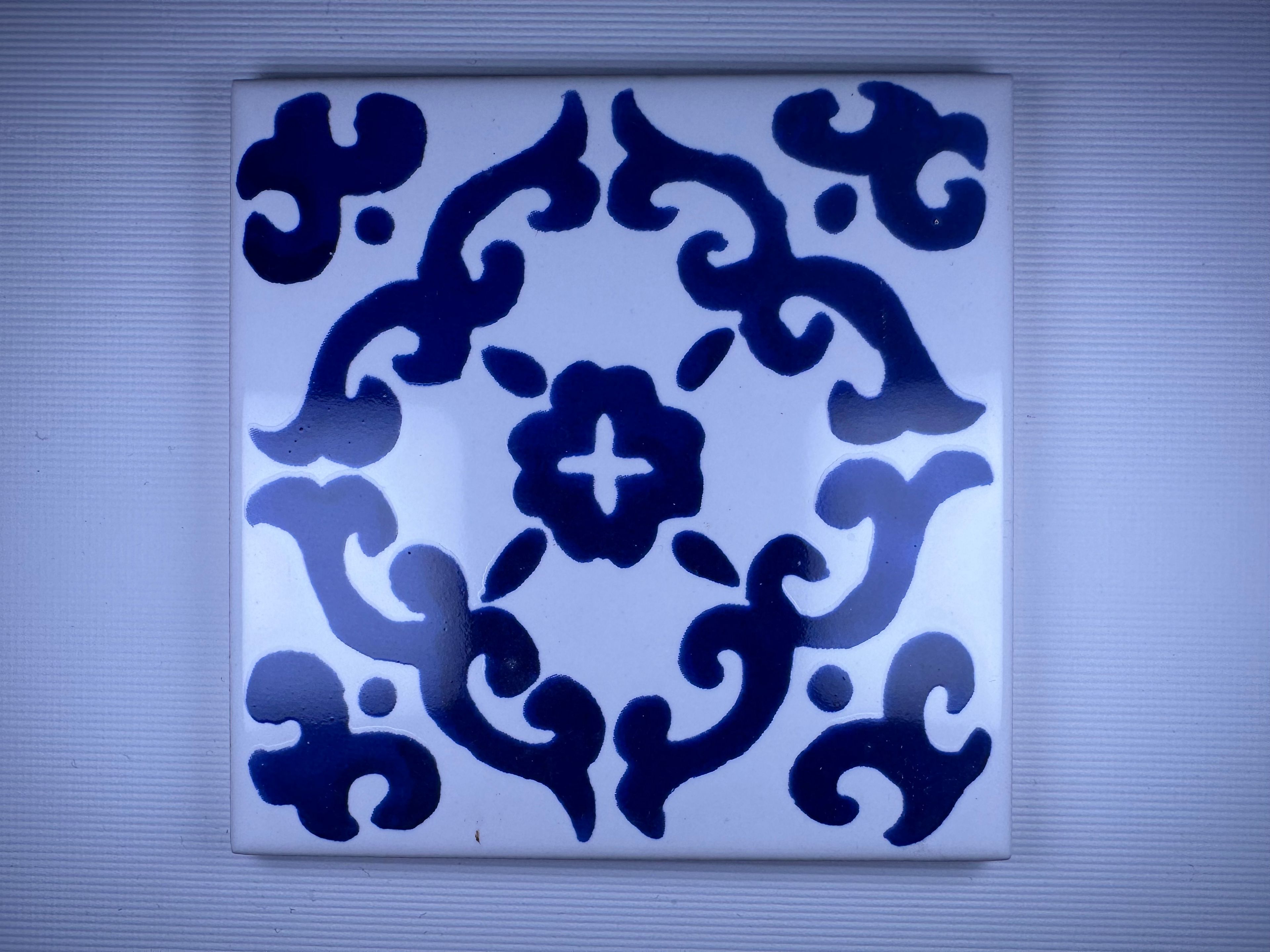 Hand-Printed Portuguese Tile Designs - Handcrafted Backsplash 3.7" Tile with Traditional Pattern