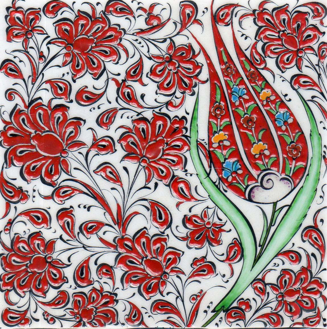 Hand Painted Turkish Ceramic Tile -  Handmade Decorative Floral Patterned Tile - 8 in [20Cm] - Zeem Ceramic