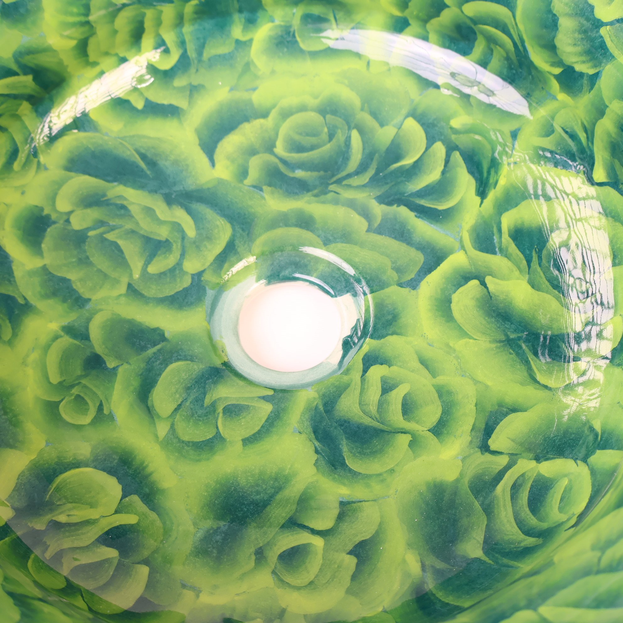 Bathroom Vessel Sink | Watercolor Artisan Floral Washbasin - Green