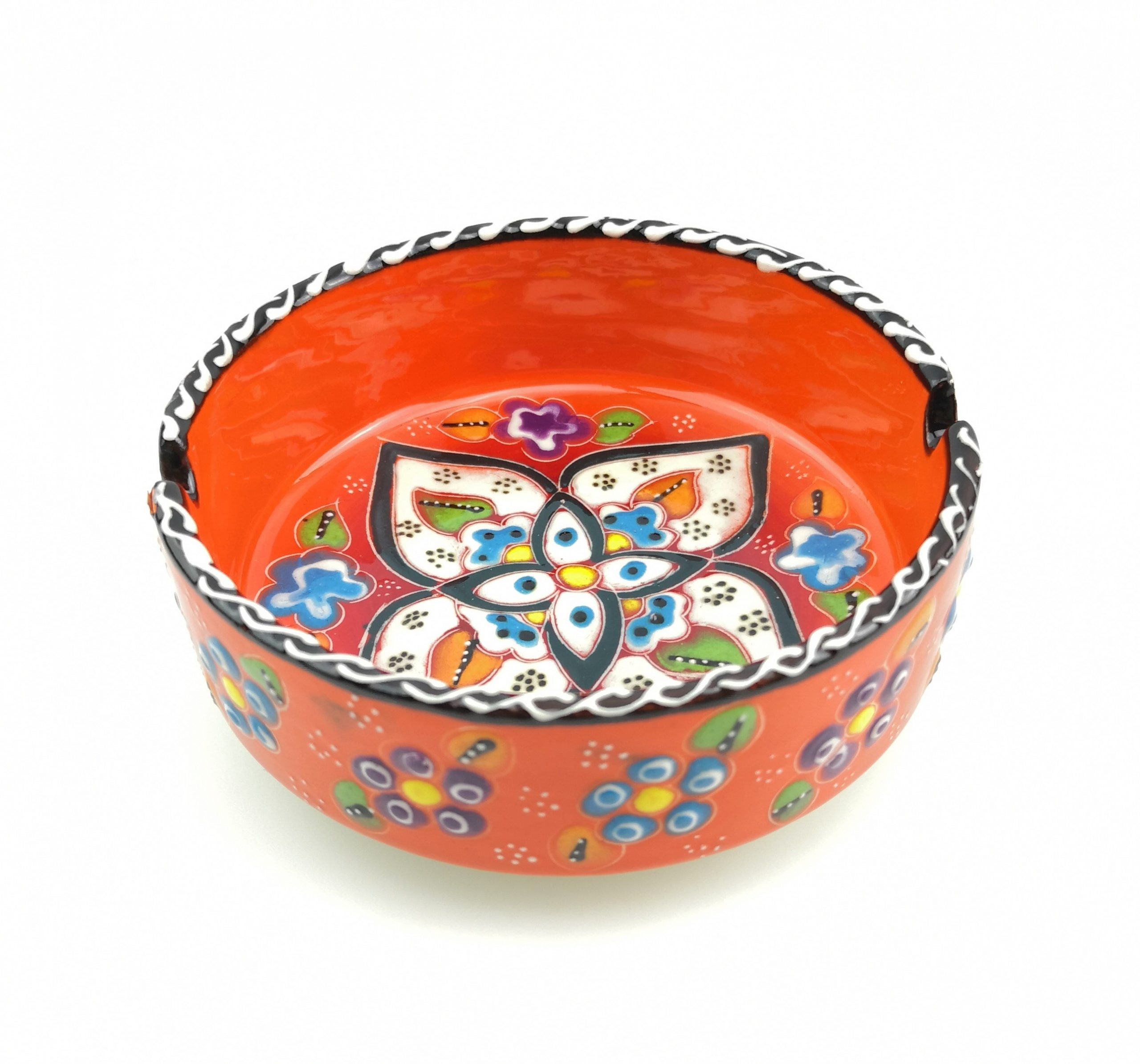 Elegant Hand-Painted Ceramic Ashtray with Embossed Floral Patterns