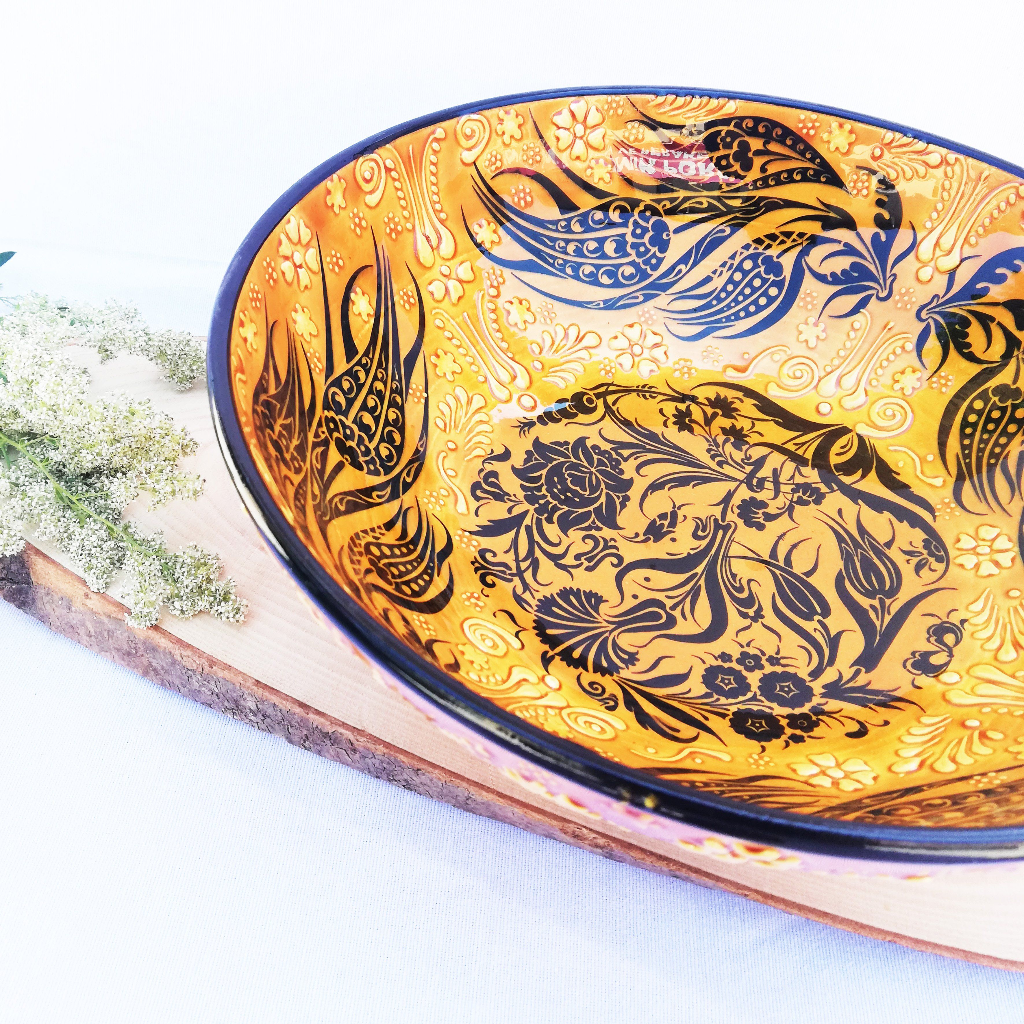 Artisan Hand Painted Ceramic Salad & Fruit Multicolor Bowls - Yellow