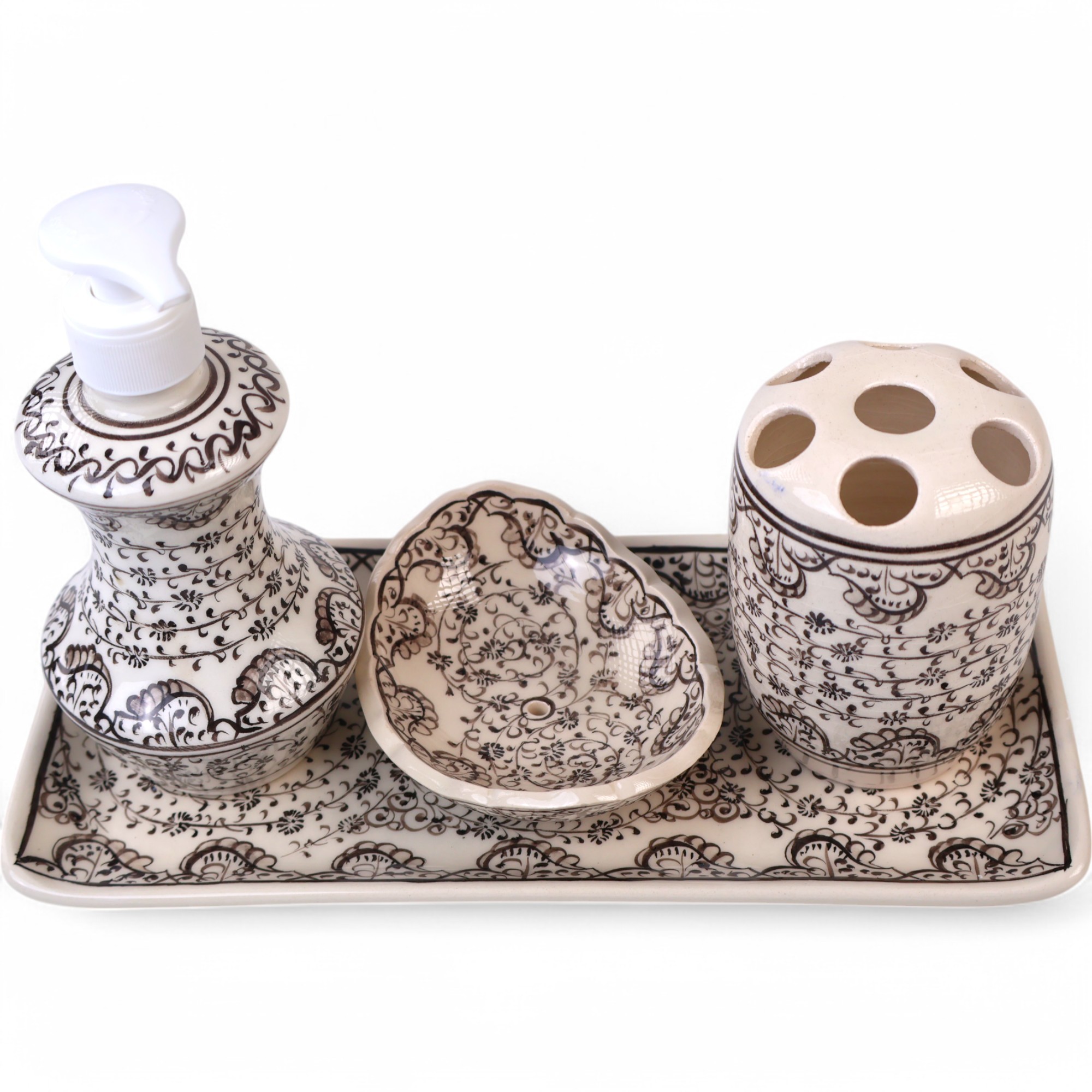 Zeem Ceramic Bathroom Accessory Set & Black Golden Horn - Handmade for Modern Homes