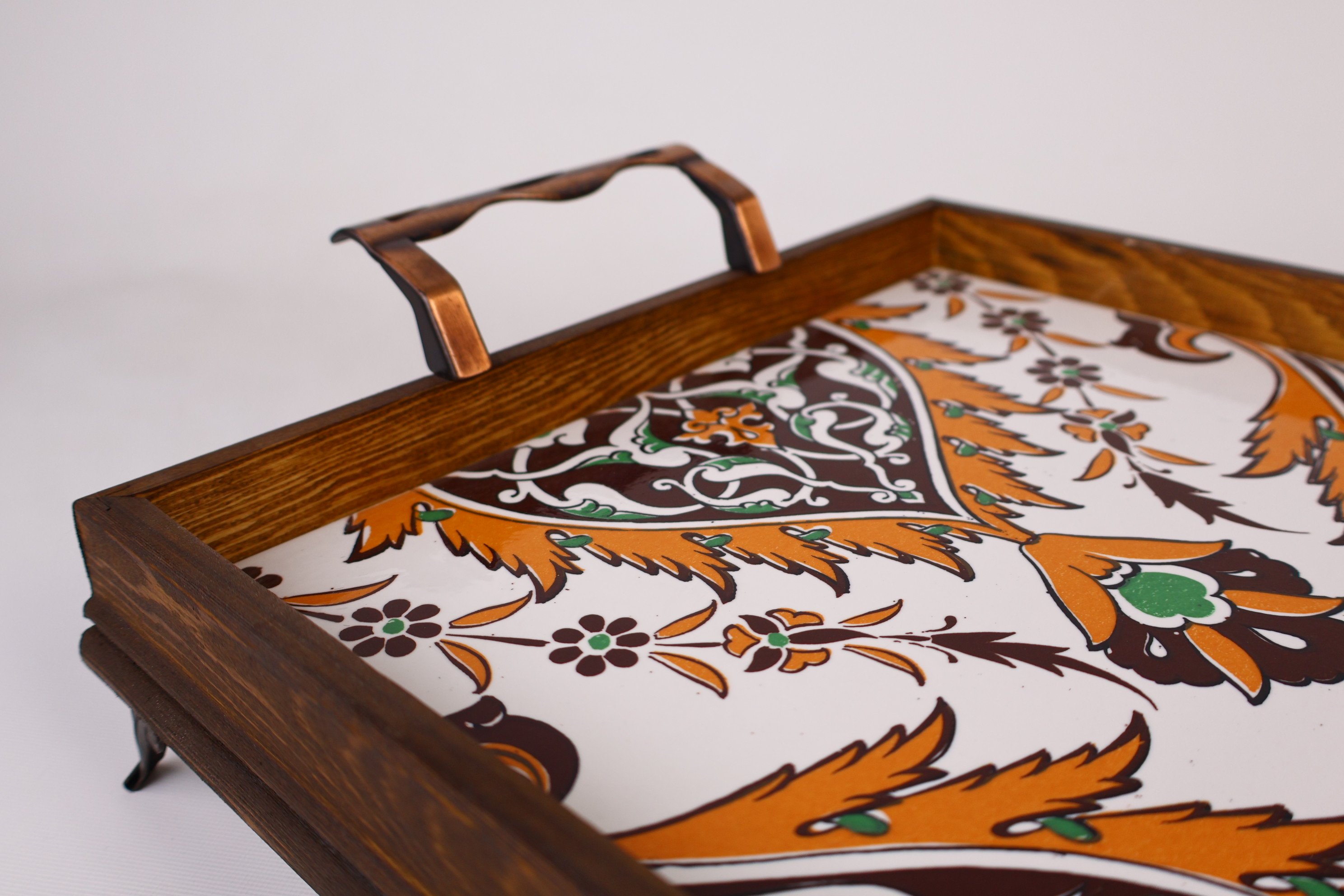 Wooden Serving Tray with Handles | Mexican & Turkish Tile Platter | Ideal for Charcuterie, Cheese, Fruits & Appetizers