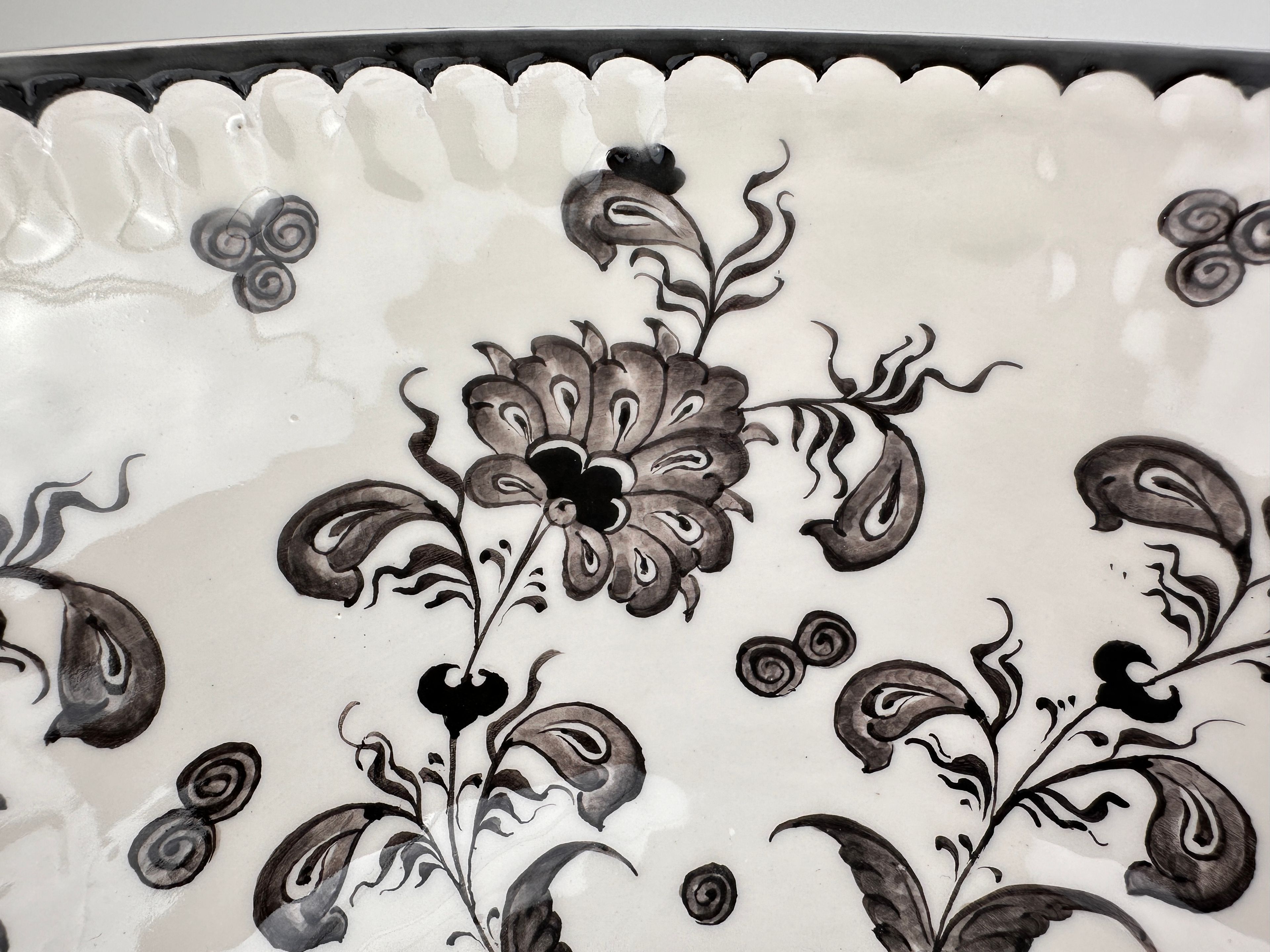 Hand Painted Above Counter Bathroom Mexican Sink - Black and White Lotus