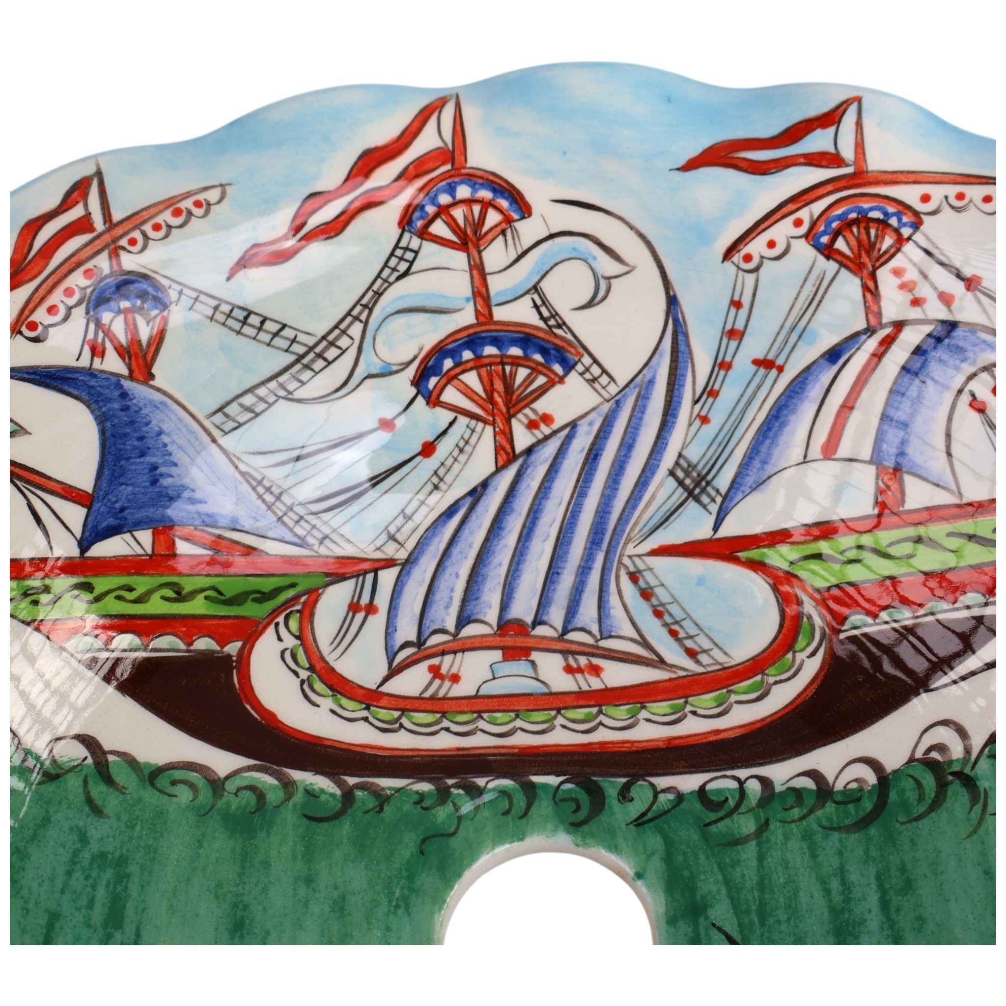 Hand-Painted Nautical Ceramic Sink - Turkish Ceramic Bowl Sink | Iznik-Inspired Bathroom Sink for Remodeling with Maritime Decor