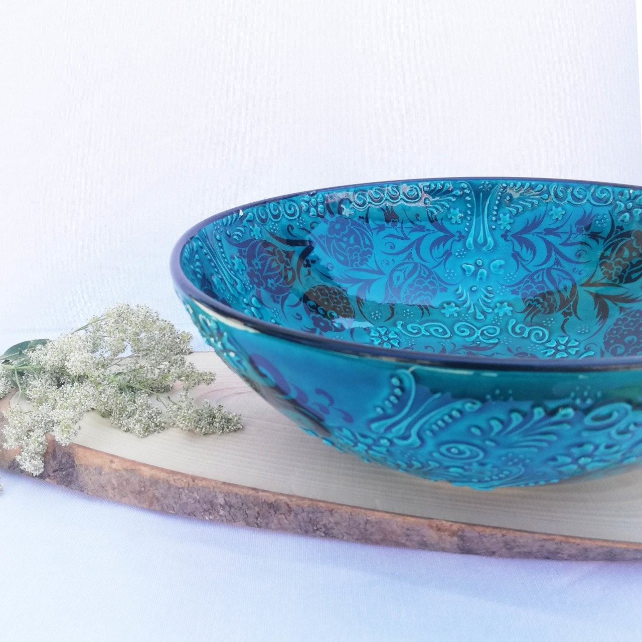 Artisan Hand Painted Ceramic Salad & Fruit Multicolor Bowls - Turquoise