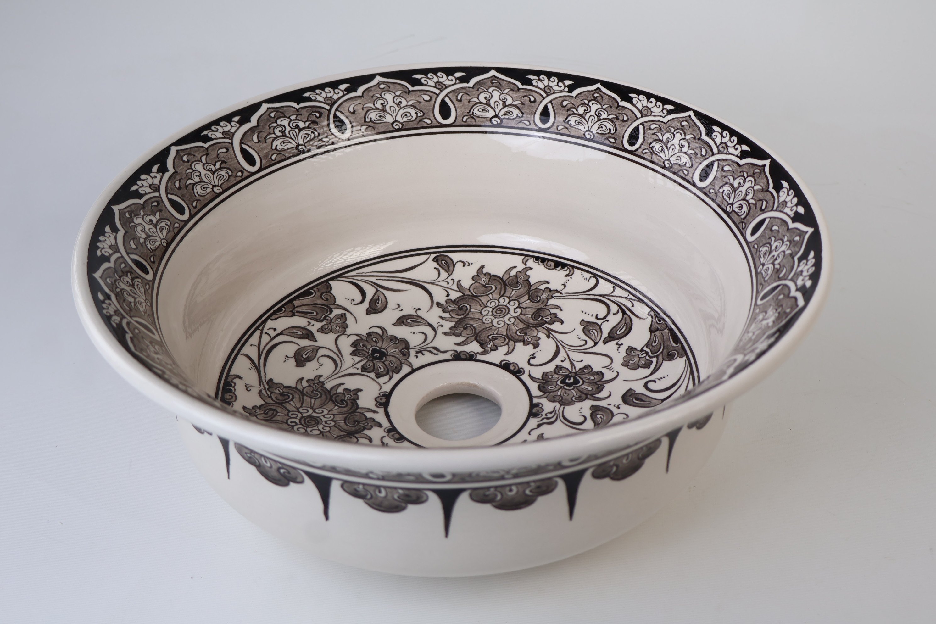 Gray Vessel Bathroom Sink Bowl - Floral & Geometric