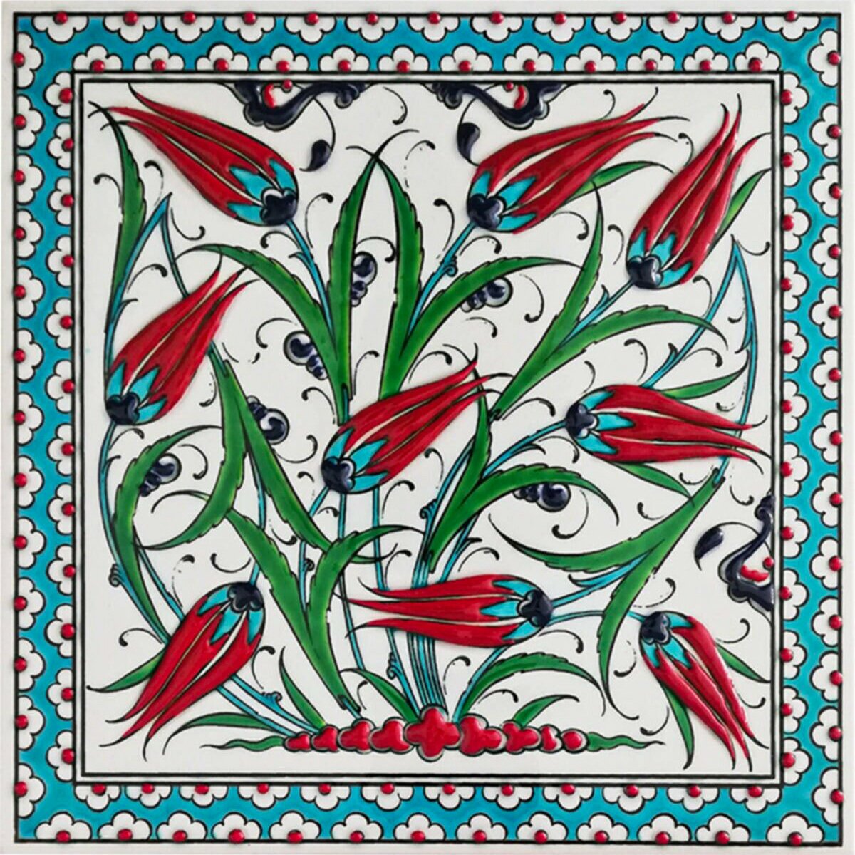 Hand Painted Turkish Ceramic Tile -  Handmade Decorative Floral Patterned Tile - 8 in [20Cm] - Zeem Ceramic