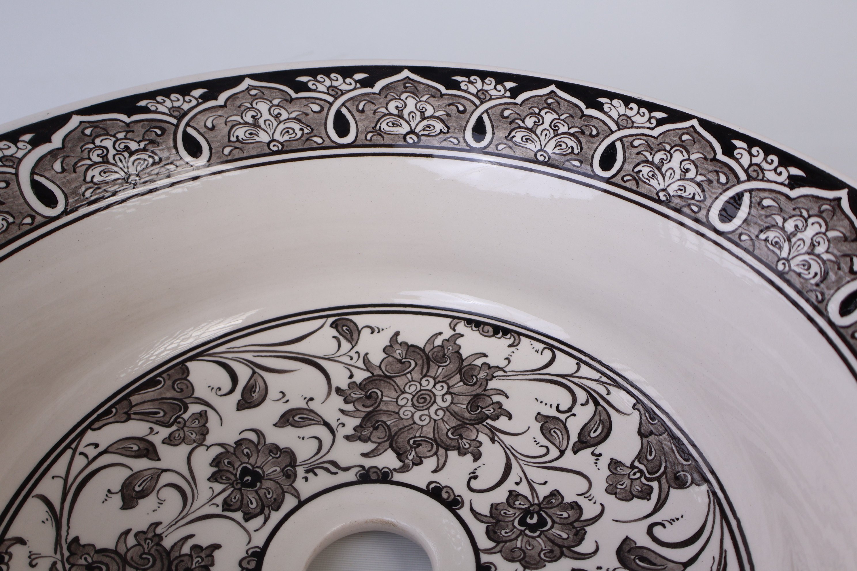 Gray Vessel Bathroom Sink Bowl - Floral & Geometric