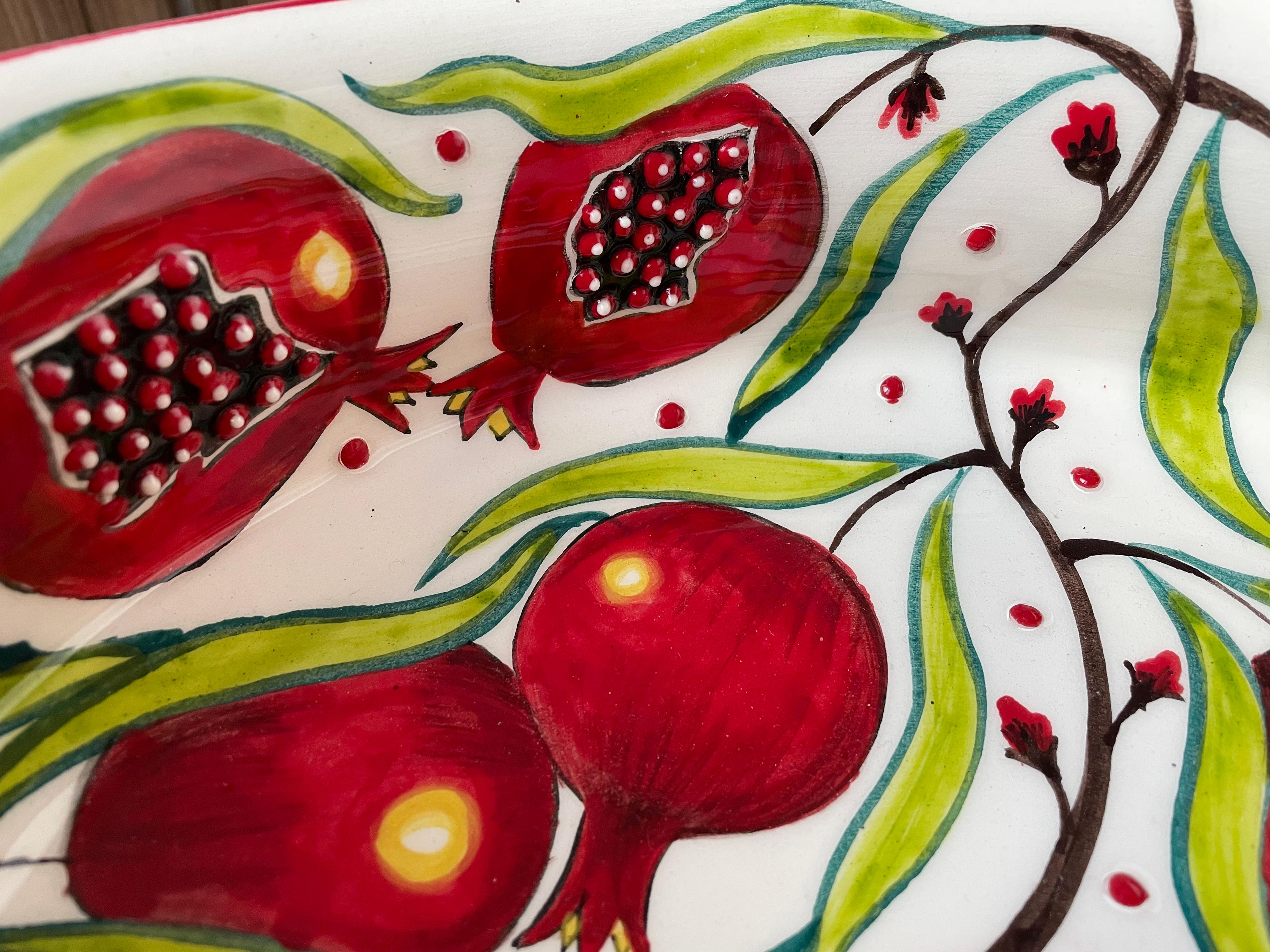 Hand Painted Bathroom Vanity Top Ceramic Vessel Sink - Pomegranates