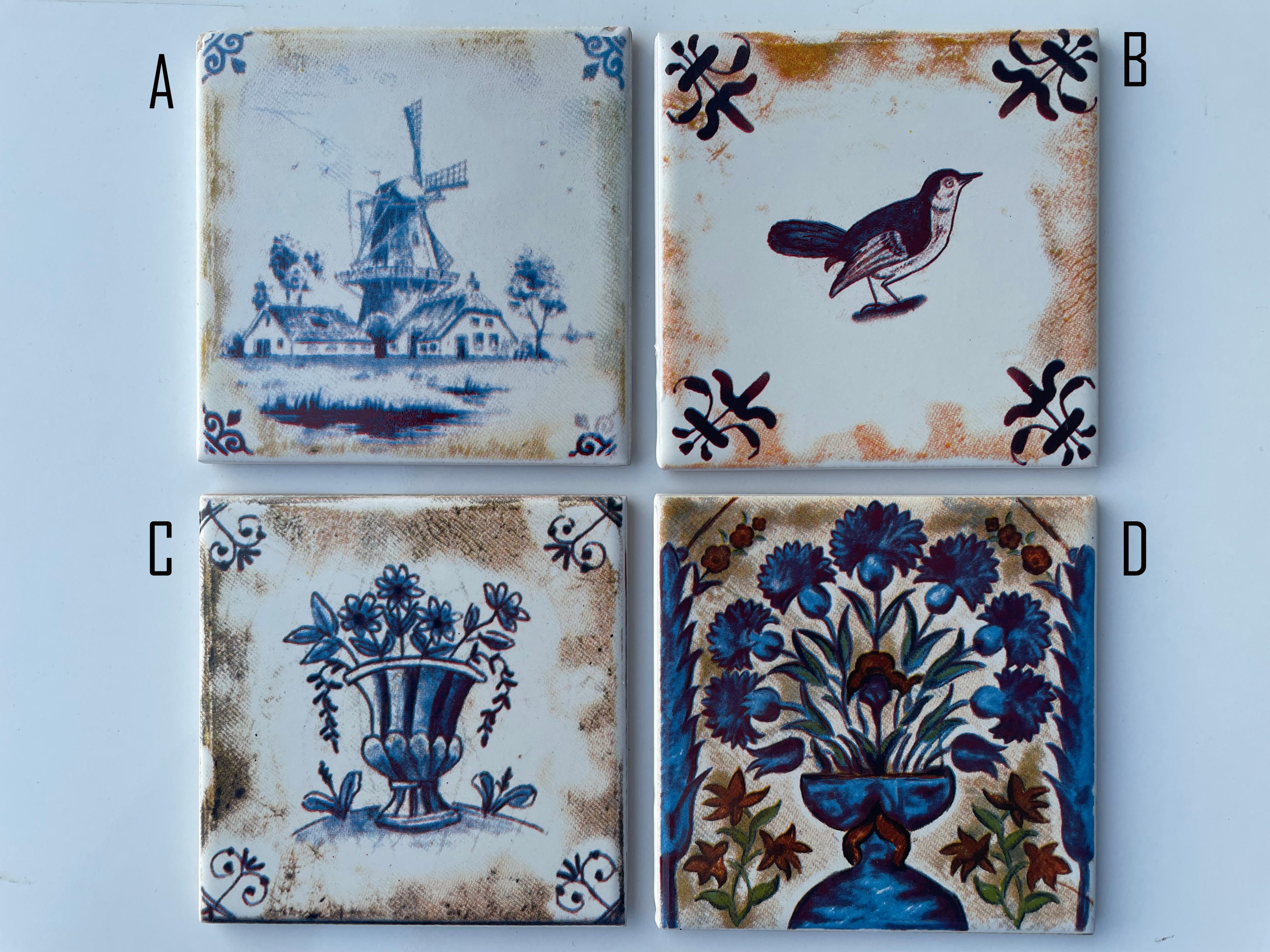 Hand-Printed Dutch Tile Designs - Handcrafted Backsplash 3.7" Tile with Traditional Pattern