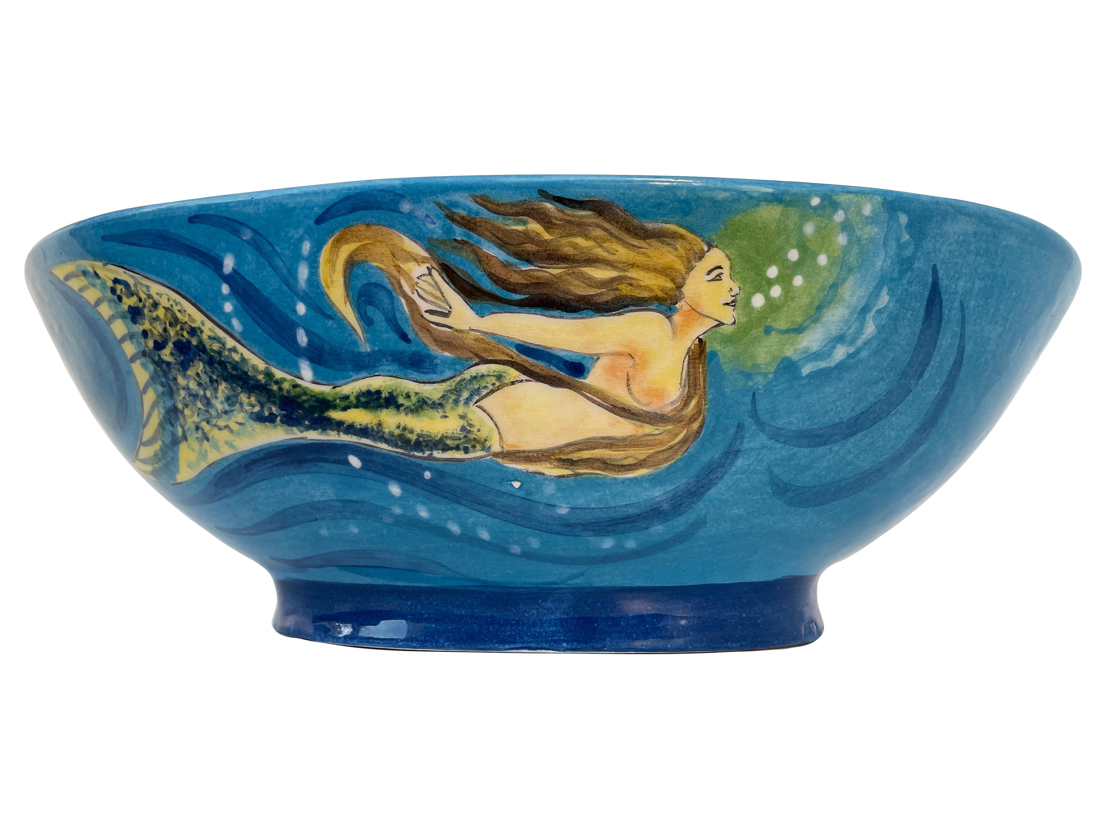 Handcrafted Bathroom Countertop Ceramic Vessel Basin - Ocean and Mermaid