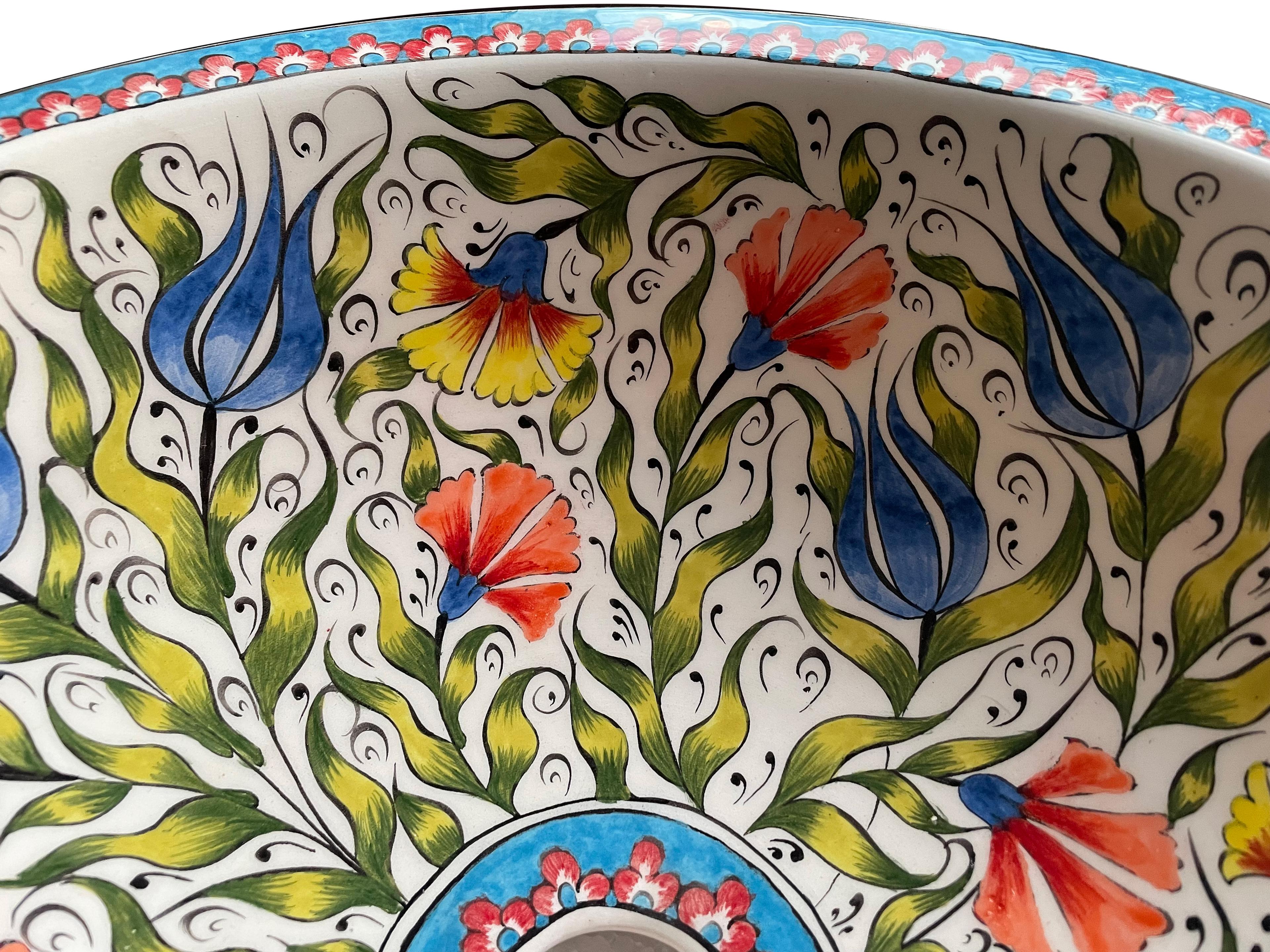 Hand Painted Bathroom Ceramic Vessel Sink Countertop - Multicolor Flowers